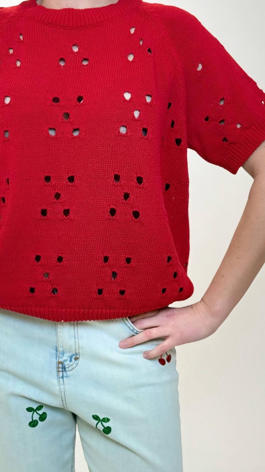 T-shirt traforata donna puro cotone Linda, women perforated pure cotton t-shirt