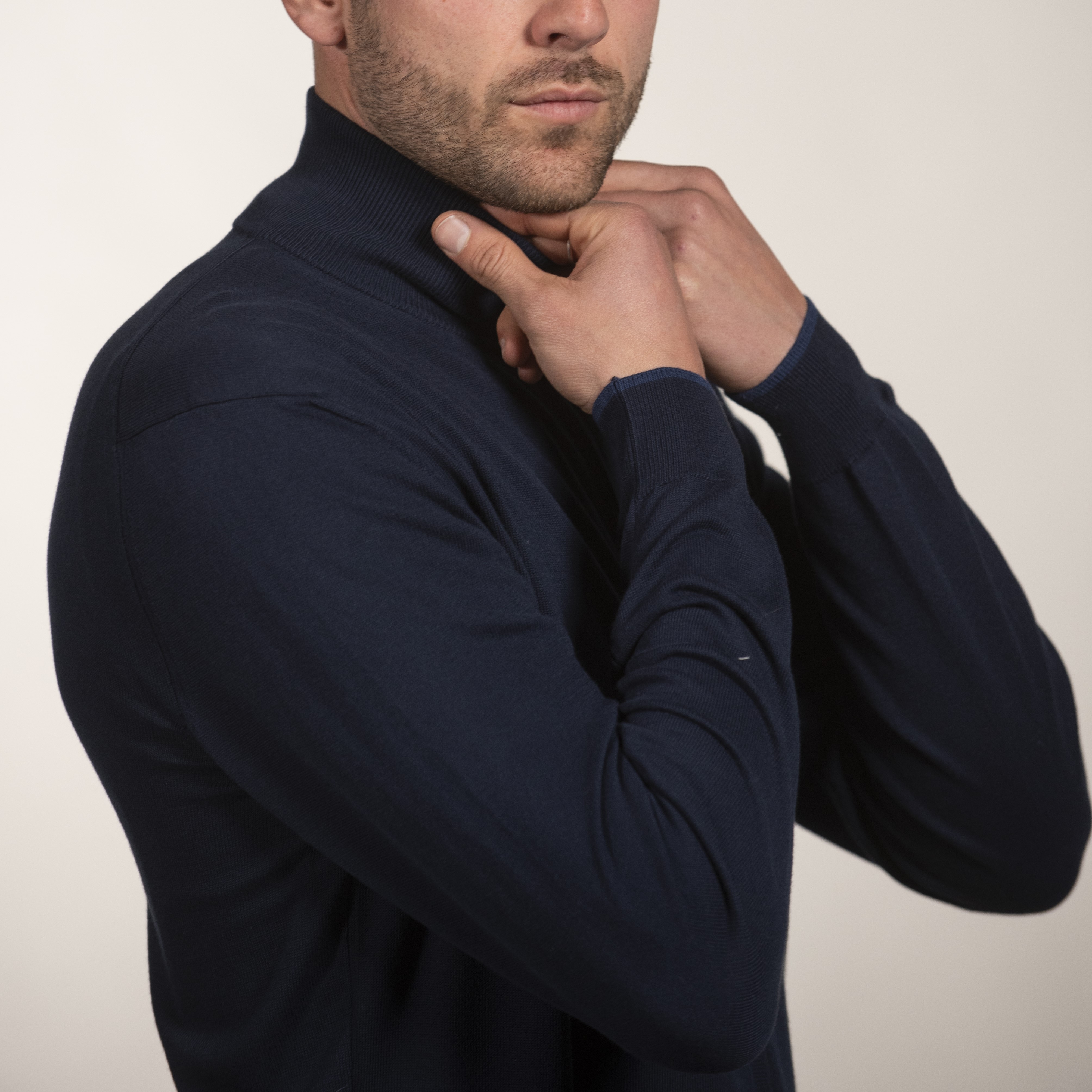 felpa uomo con collo alto e chiusura a zip , menswear highneck full-zip jumper in pure cotton