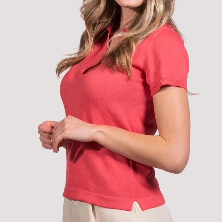 polo donna mezza manica senza bottoni puro cotone, women buttonless short sleeves polo shirt in pure cotton