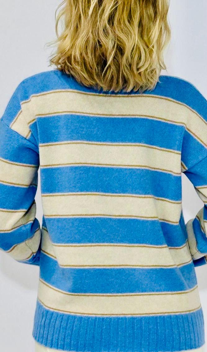 maglia donna a righe in lana merinos extrafine, women extrafine merinos striped sweather