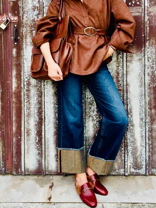 Jeans Diva da donna in cotone taglio dritto con risvolto, women Diva straight-cut cotton  jeans with cuffs