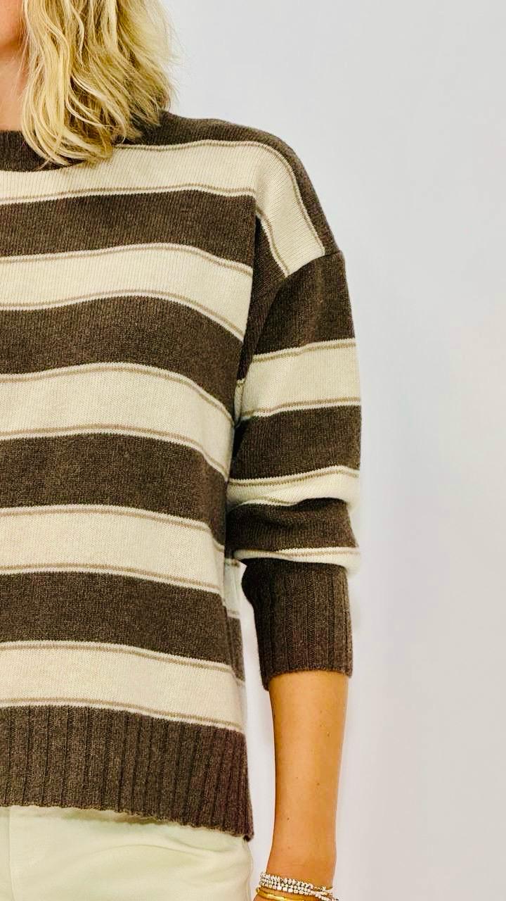 maglia donna a righe in lana merinos extrafine, women extrafine merinos striped sweather