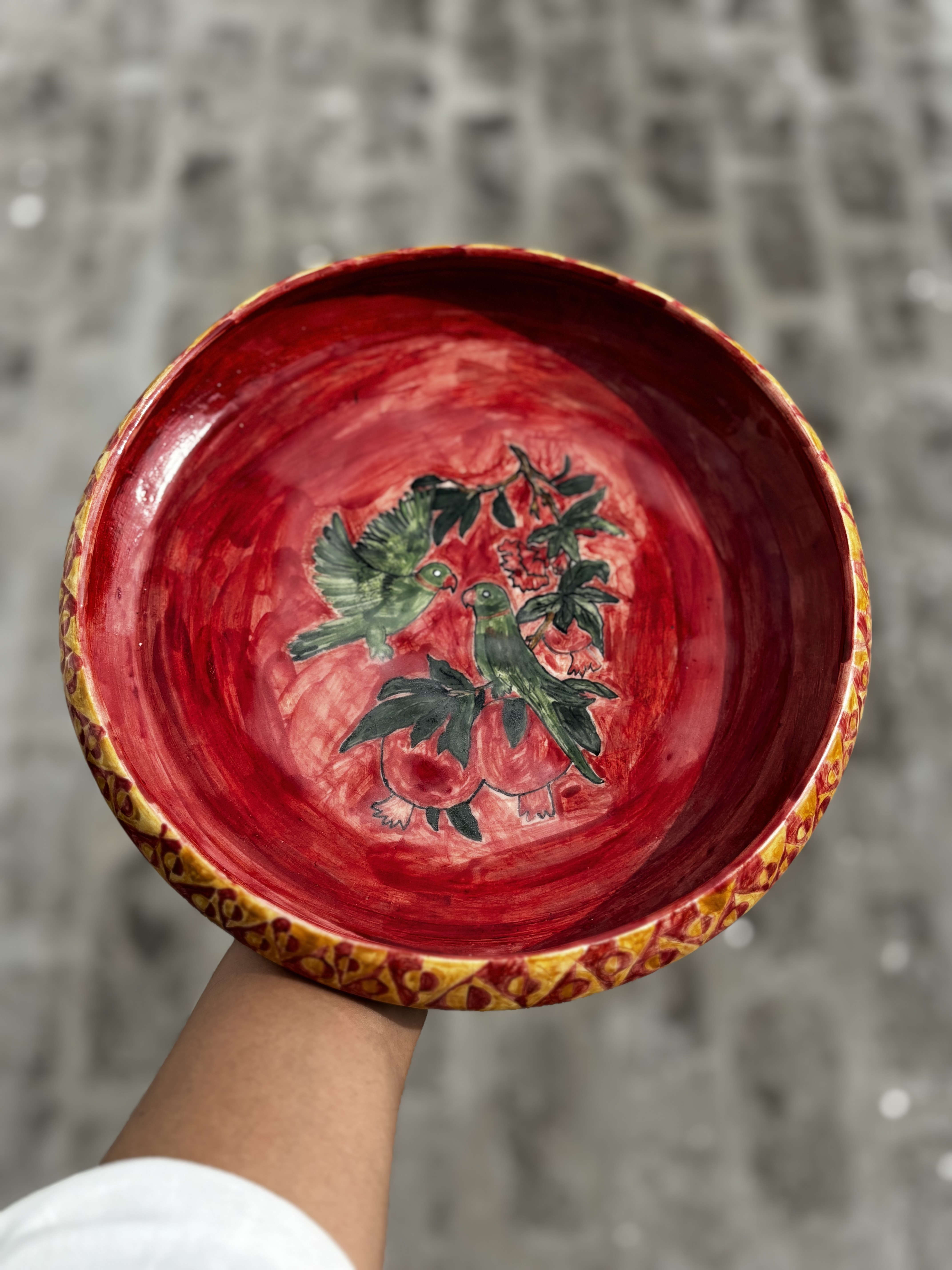 Gulmohar and Parakeets Shallow Bowl