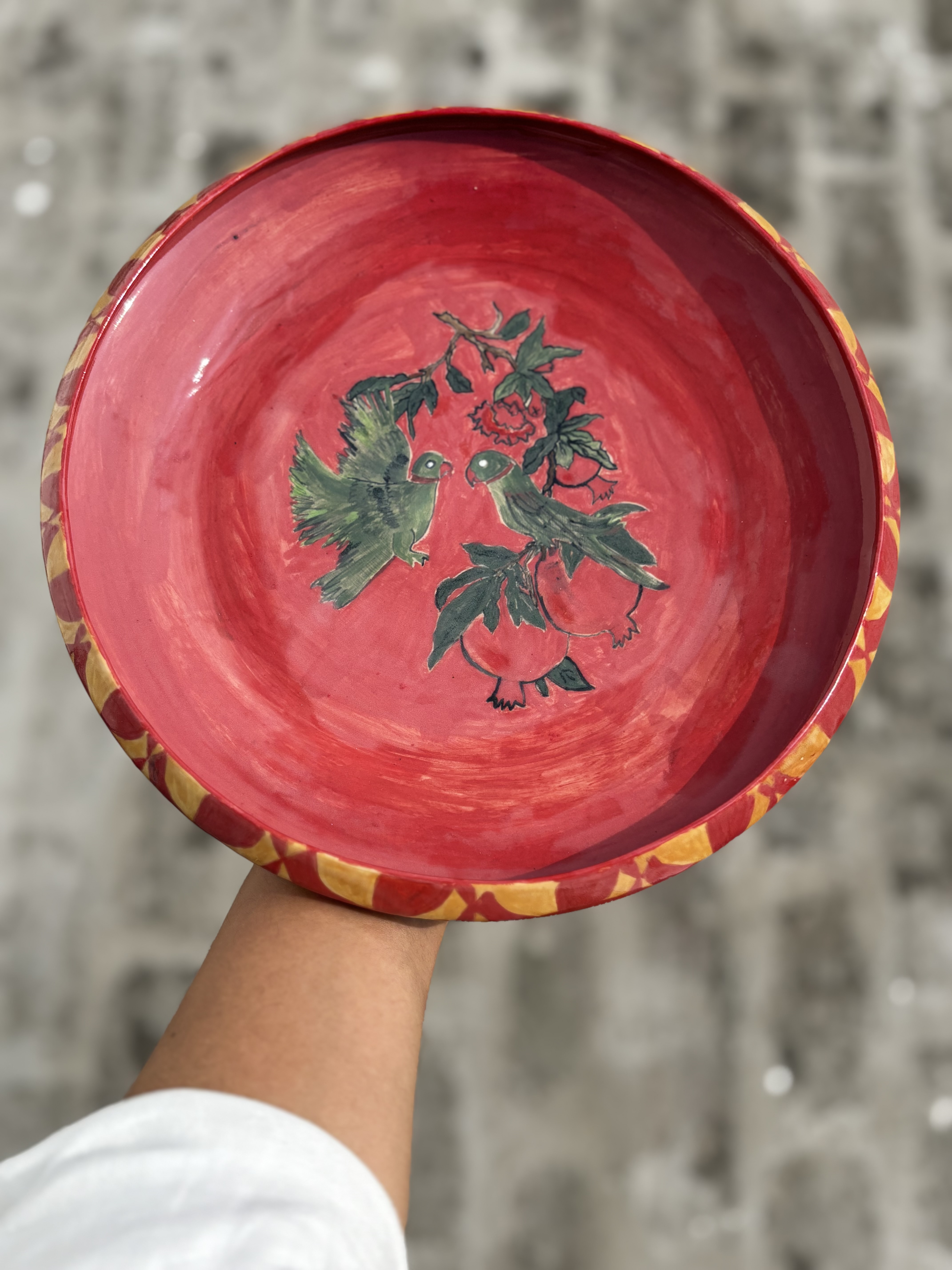 Gulmohar and Parakeets Large Platter