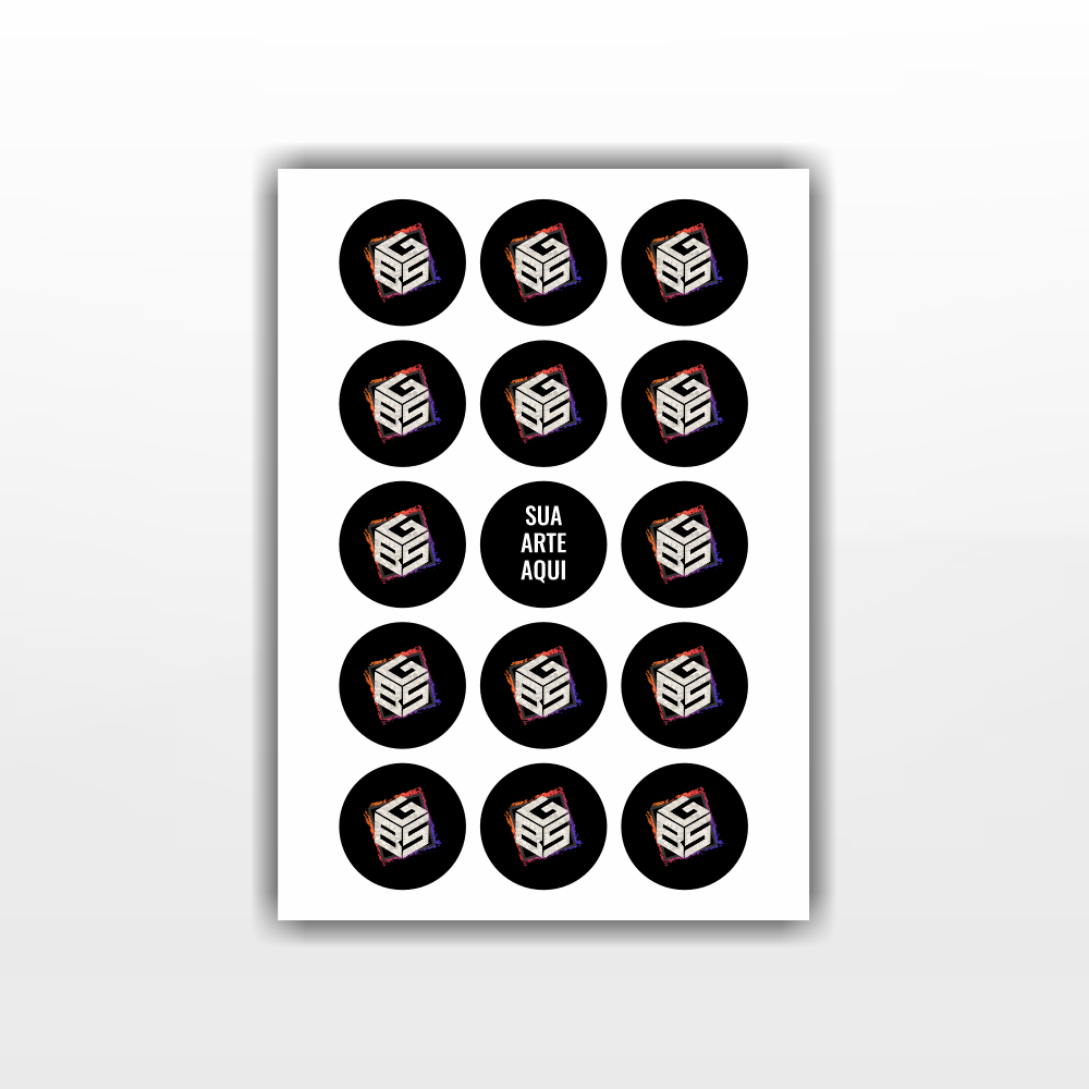 Cartela A4 de adesivos 5x5cm personalizados