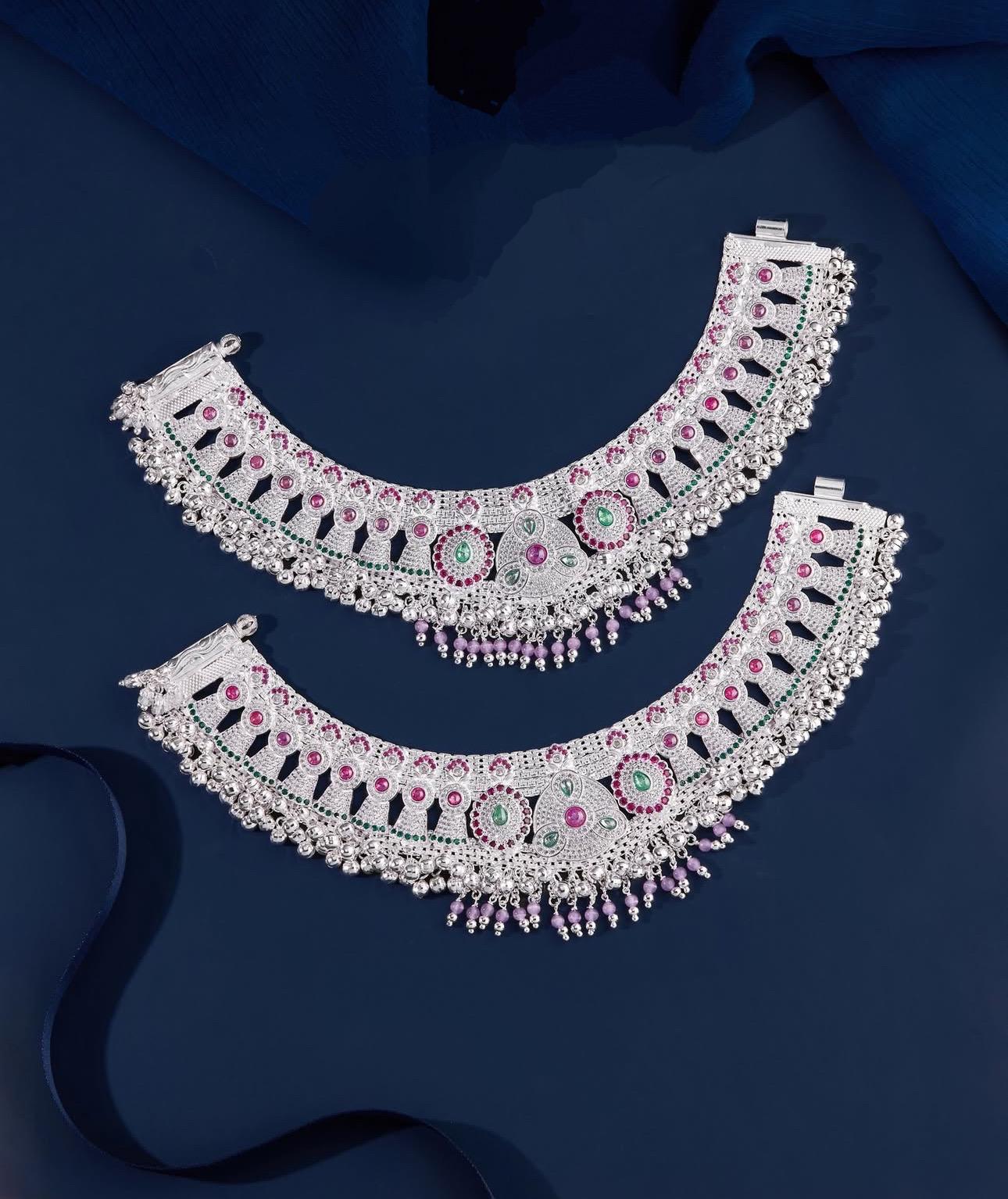 Traditional Silver Anklet Pair