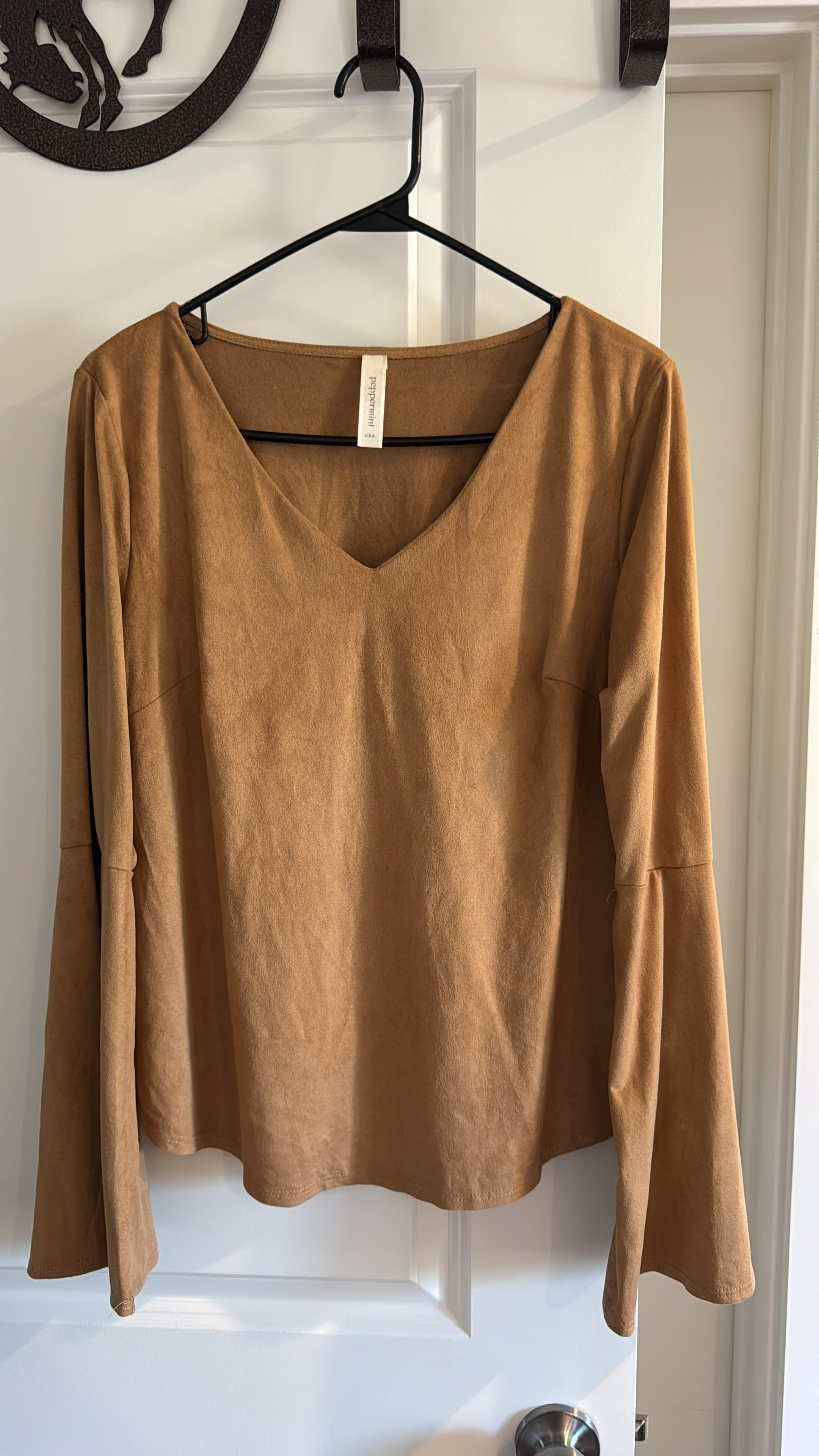 Suede-like Bell Sleeve Top - Large
