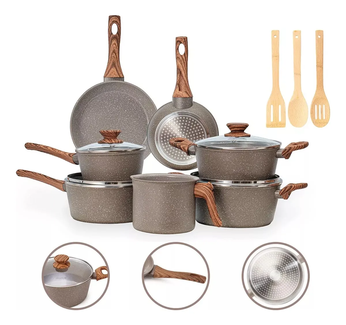 Jogo de Panelas Indução Gourmet Mimo Style cook Premium Antiaderente Cerâmico 10 Peças Grafitto