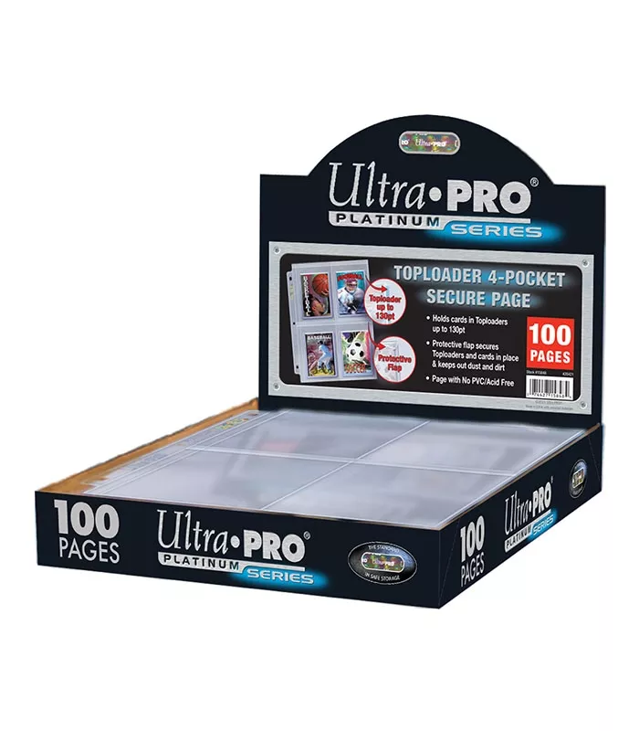  Hojas 4 bolsillos Platinum Ultra Pro para Toploaders - Paquete de 100 Hojas 