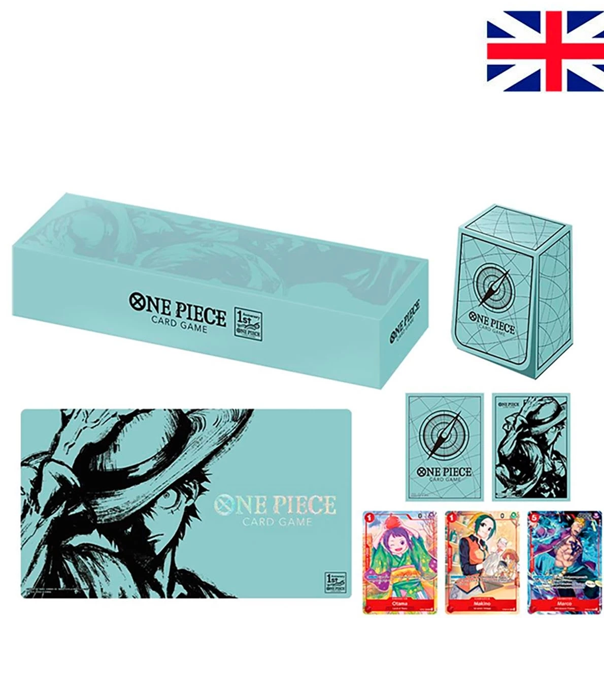 Pack de Tapete+Portamazos+3 cartas+fundas One Piece