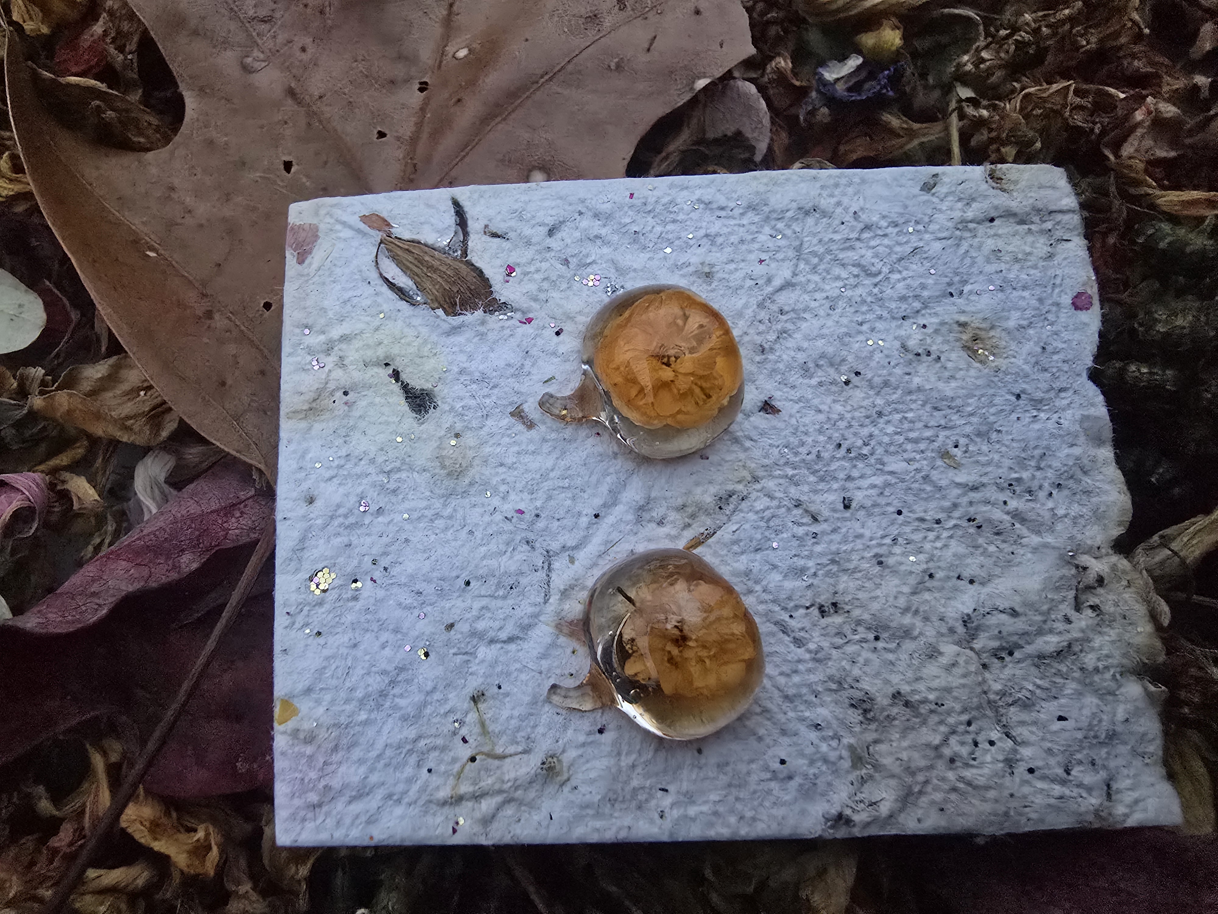 Cute Pumpkin Studs with Real Mini Rose