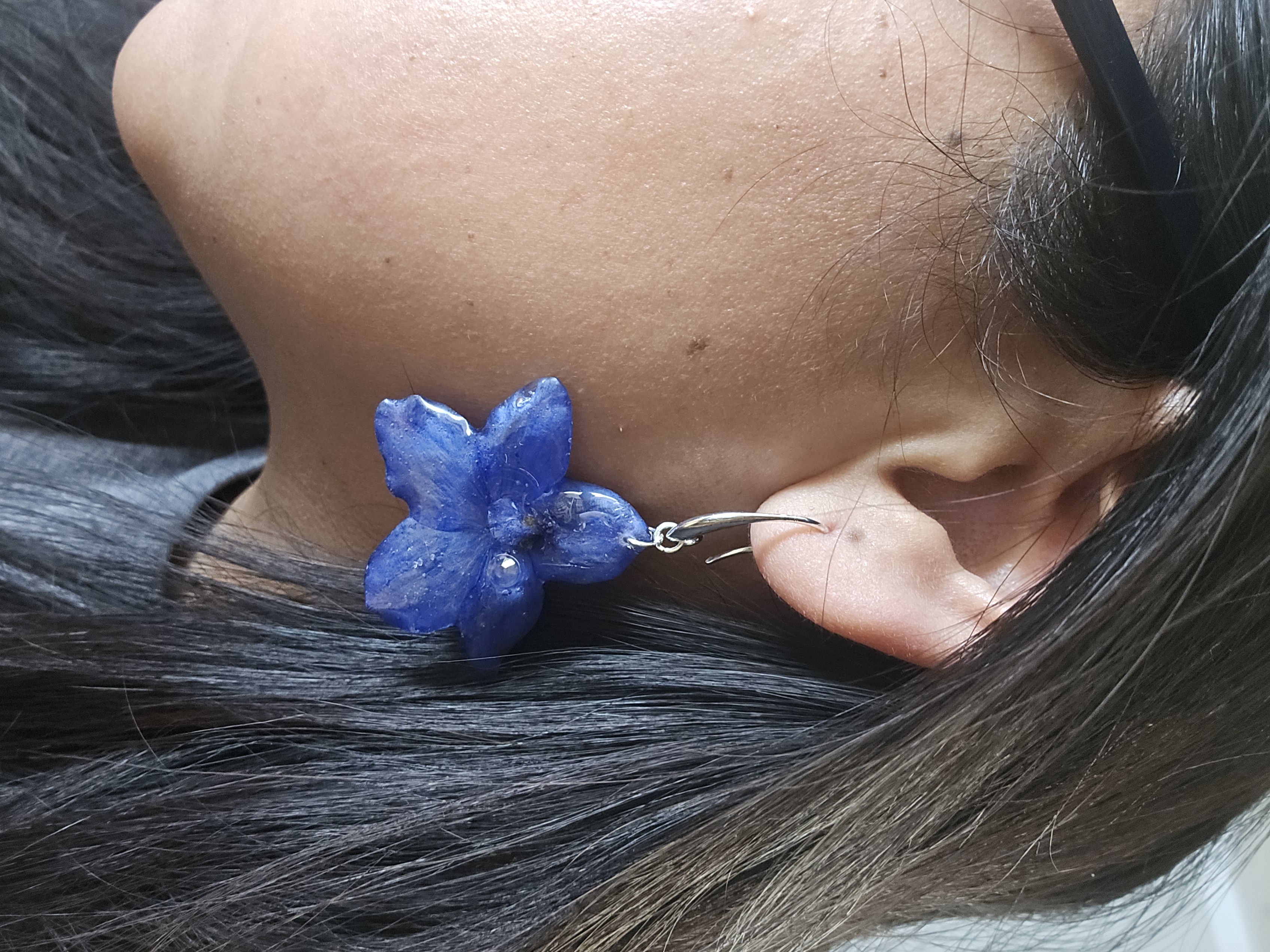 Blue Delphinium Real Bloom Earrings