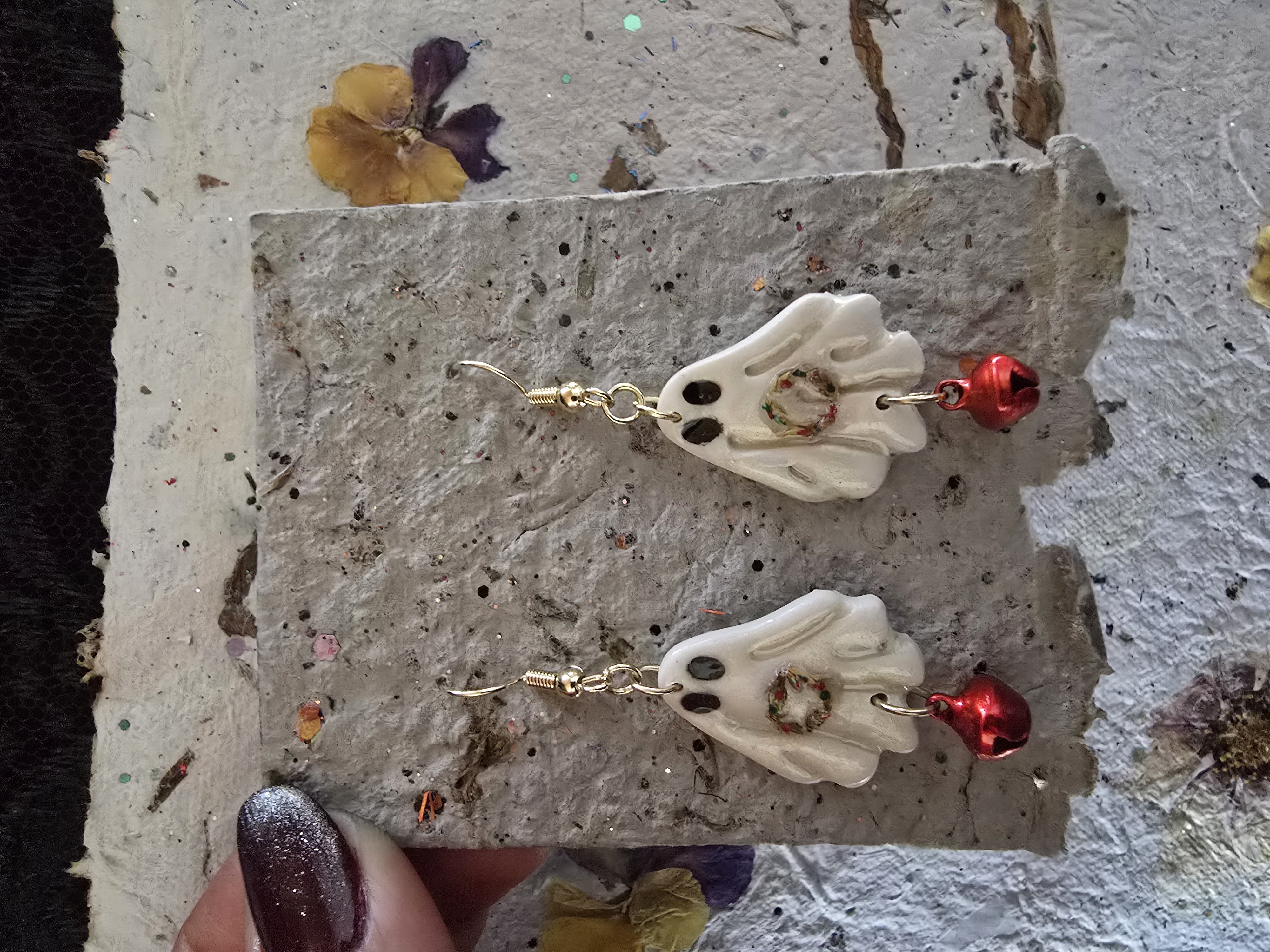 Handmade Polymer Clay Ghosties Holding Wreath
