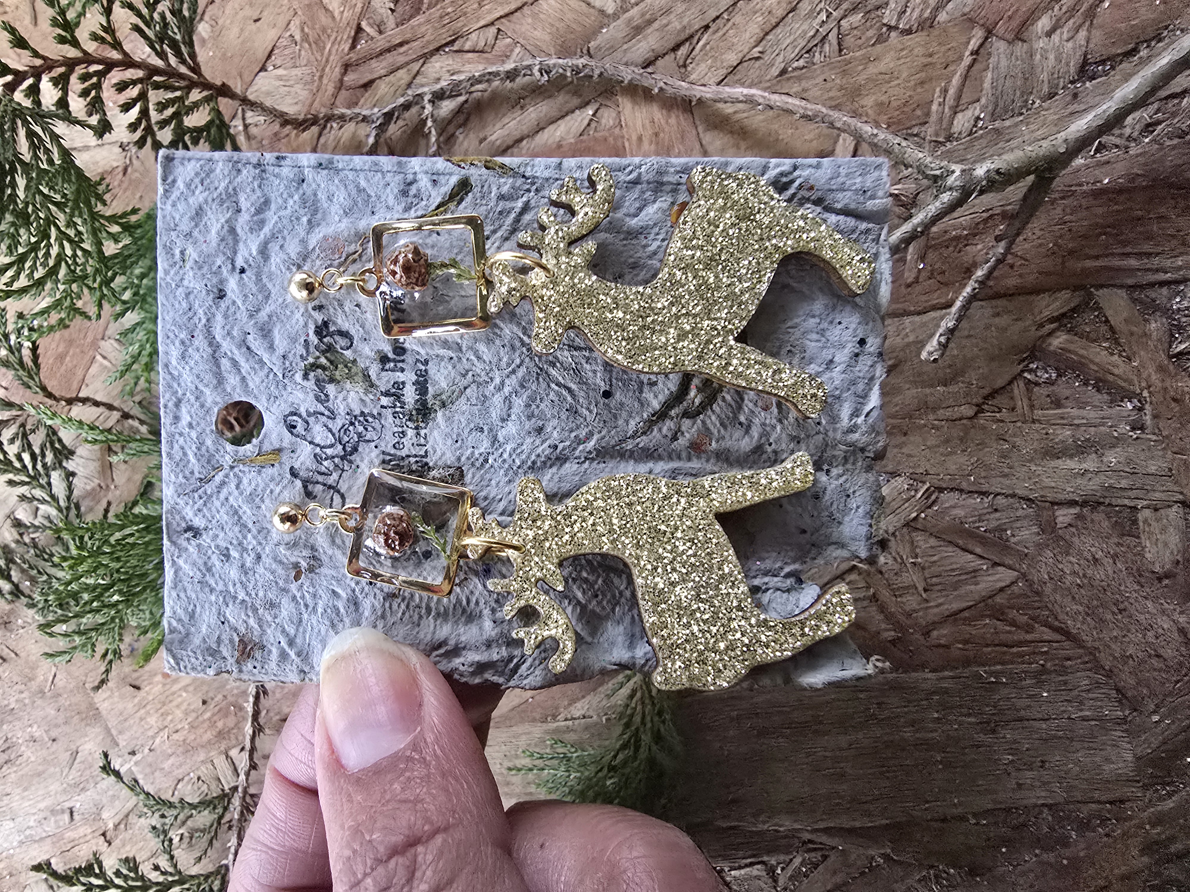 Mini Pinecone & Golden Reindeer Stud Earrings