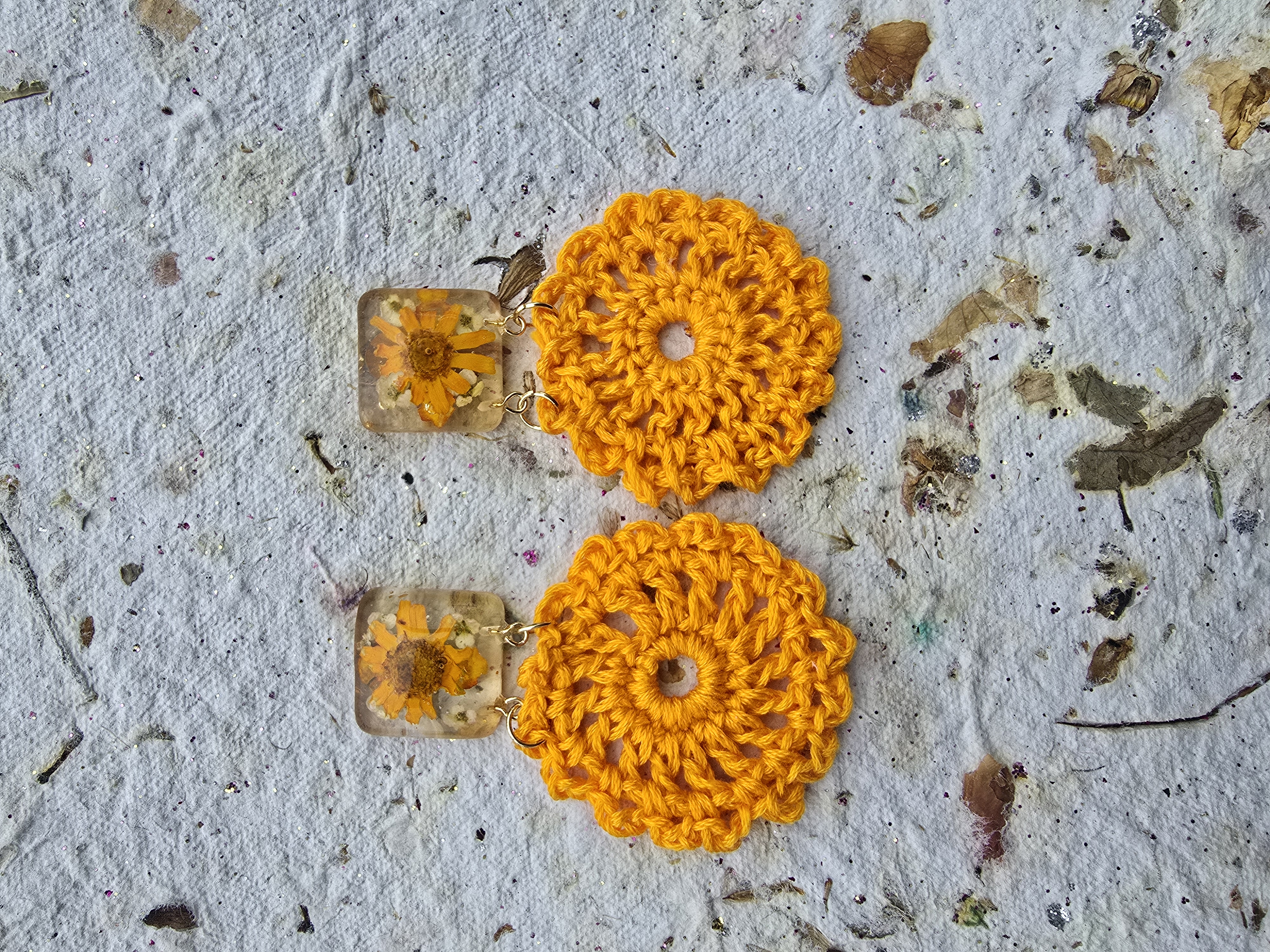 Crochet Earrings with Real Flowers Encased
