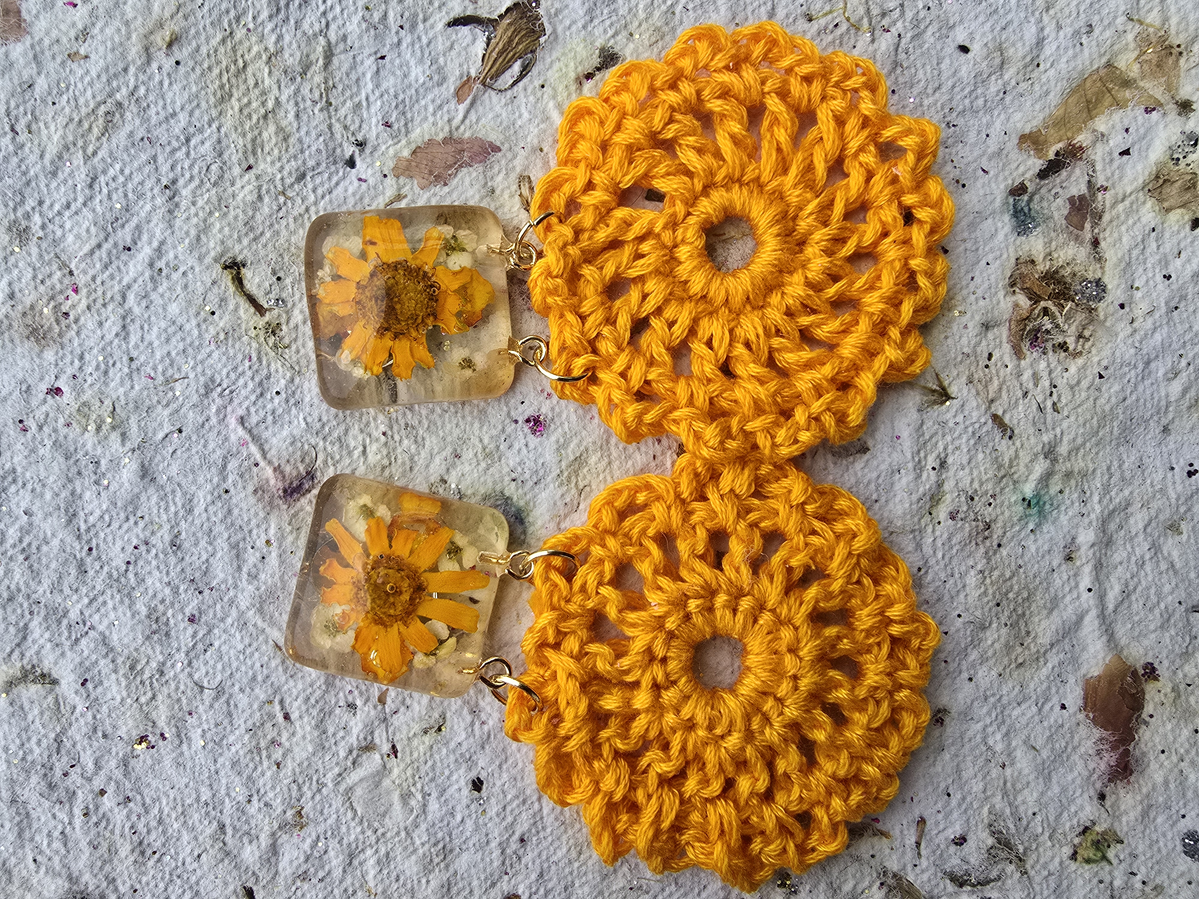 Crochet Earrings with Real Flowers Encased