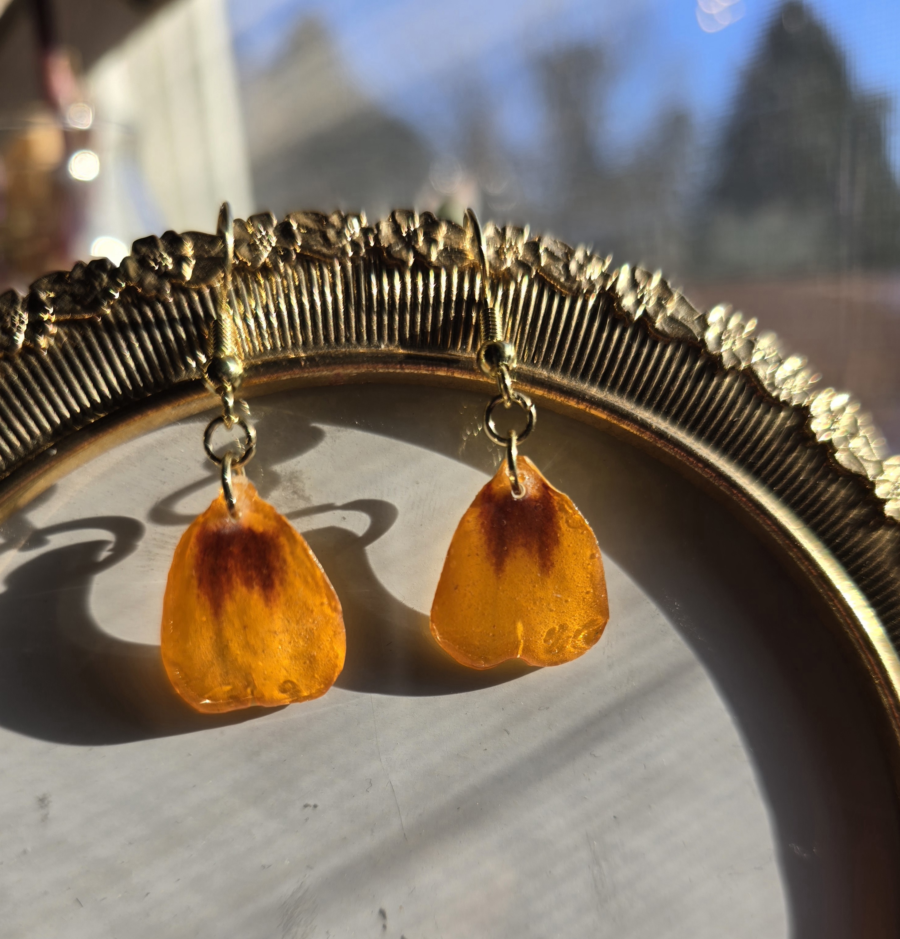 Real Marigold Petal Earrings