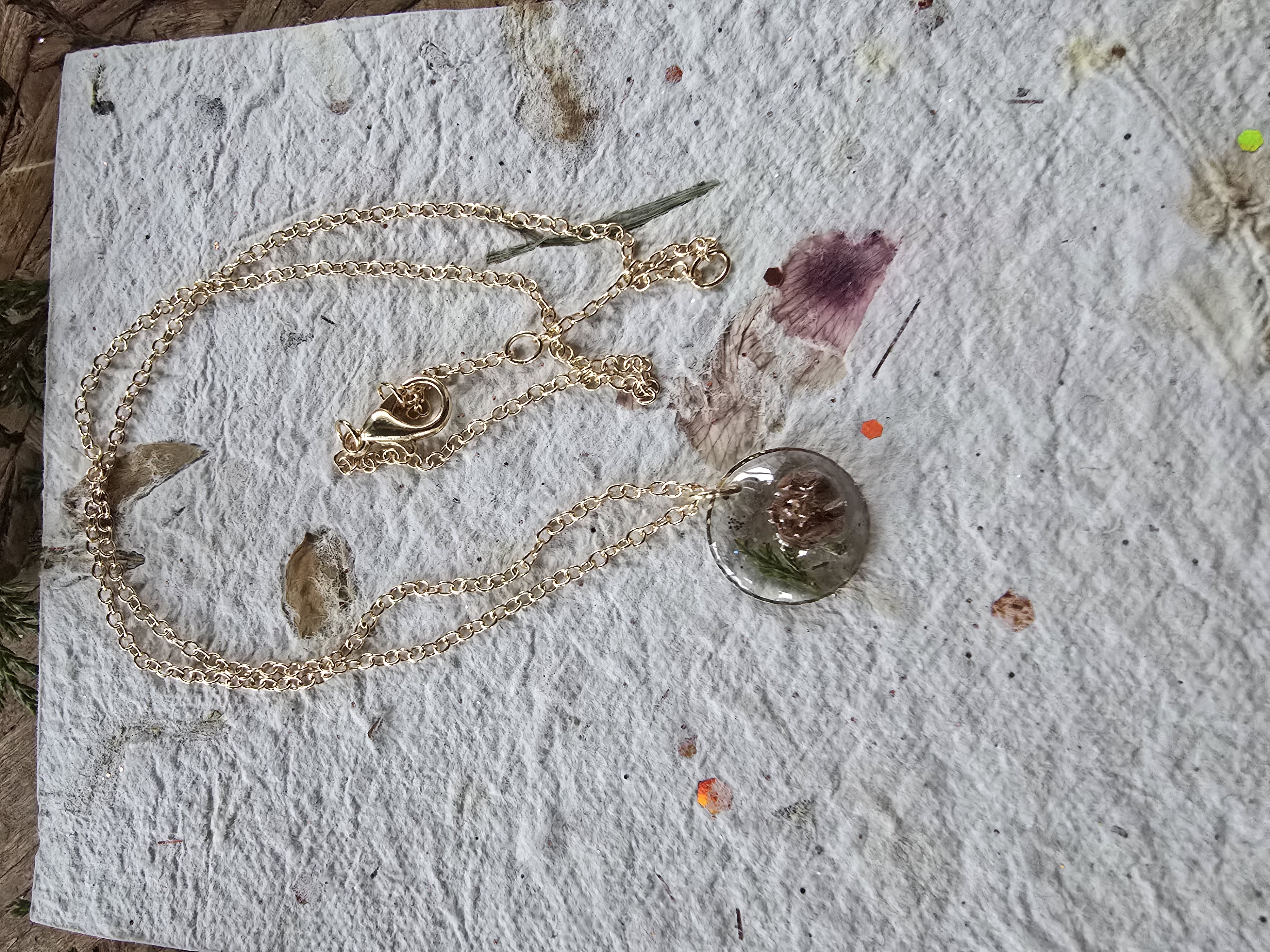 Real Mini Pinecone Necklace – Round Gold Pendant