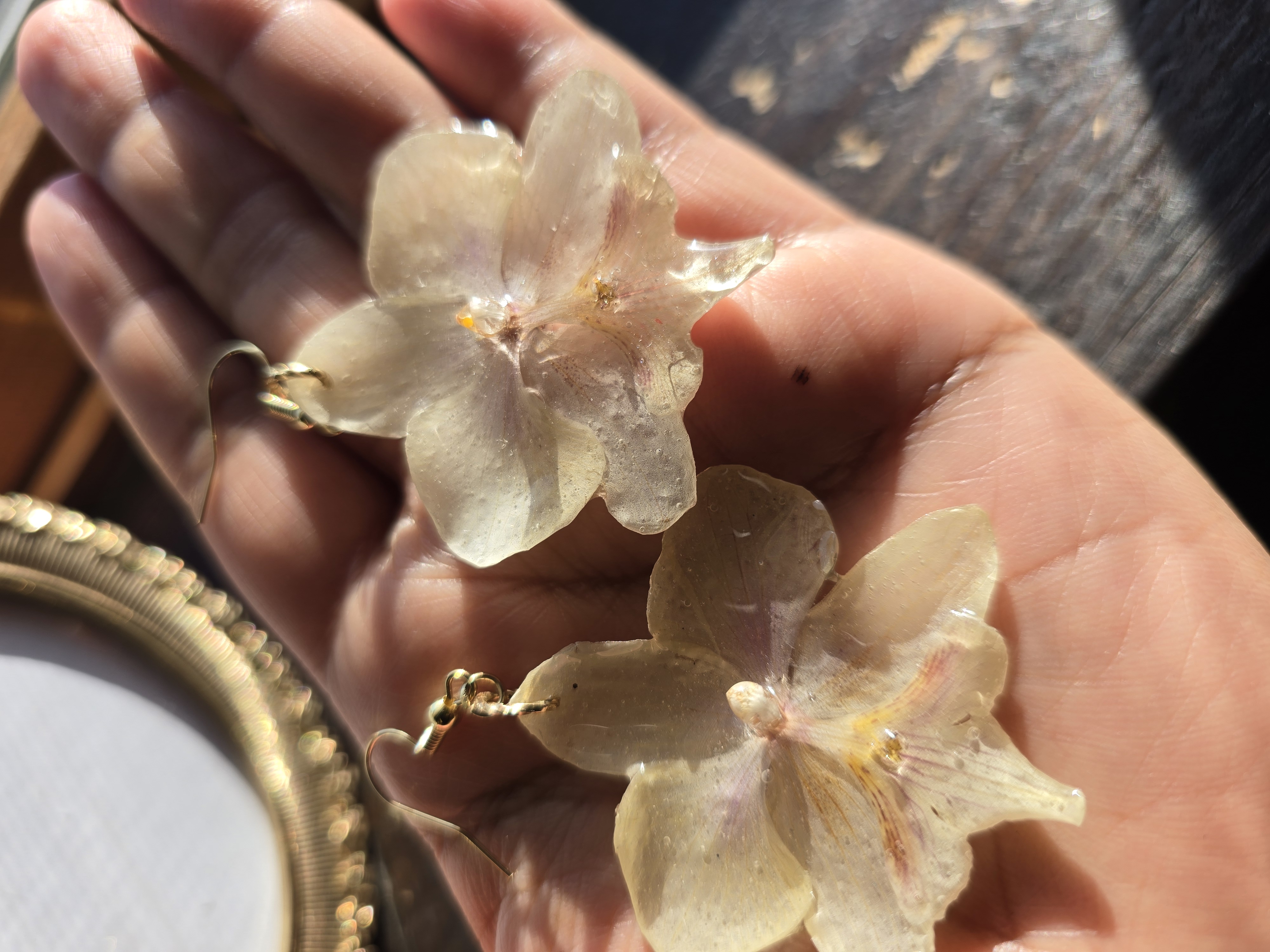 White Orchid Flowers with Yellow Tones Earrings