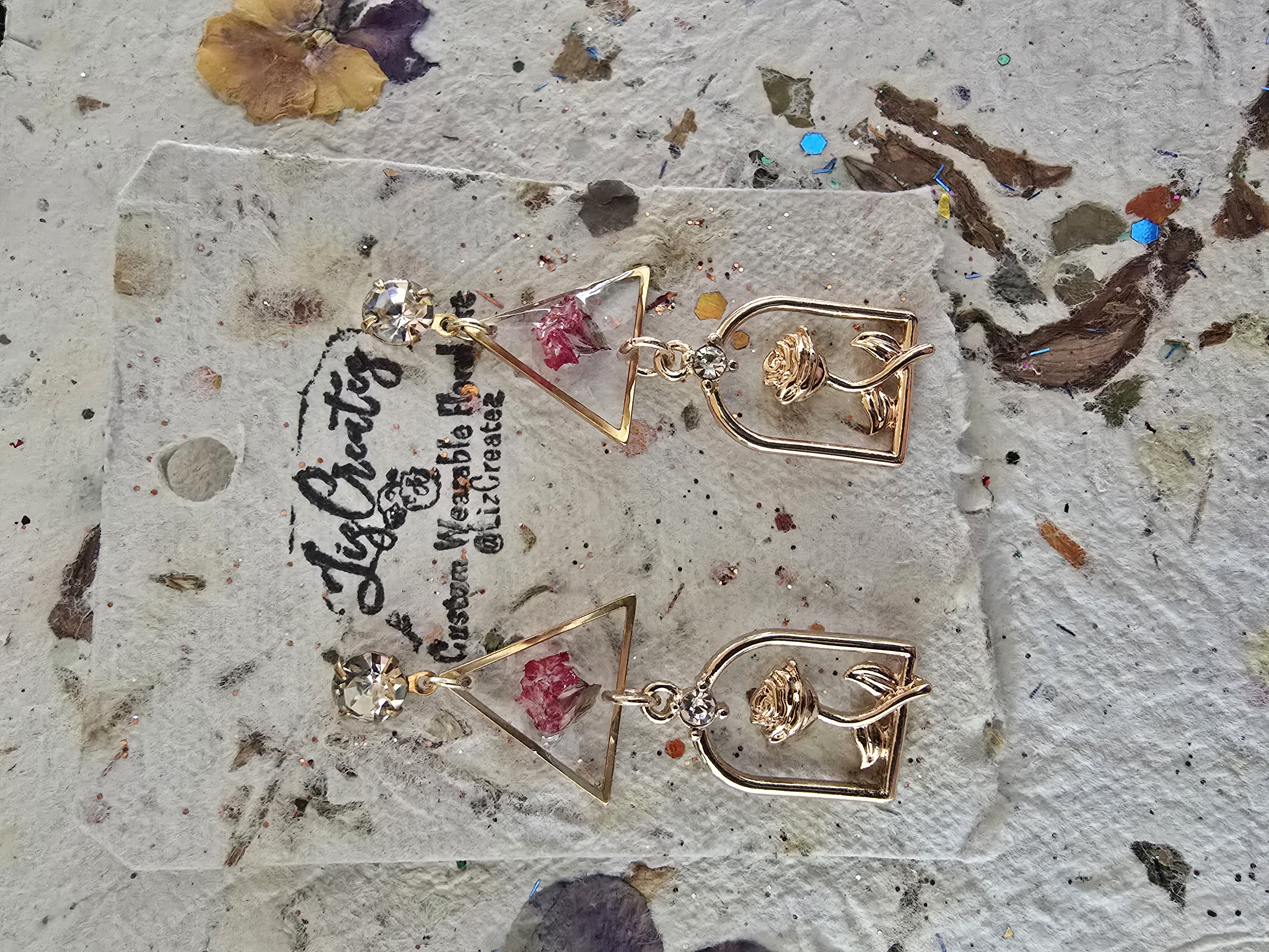 Pink Lantana Flower Encased Stud Earrings