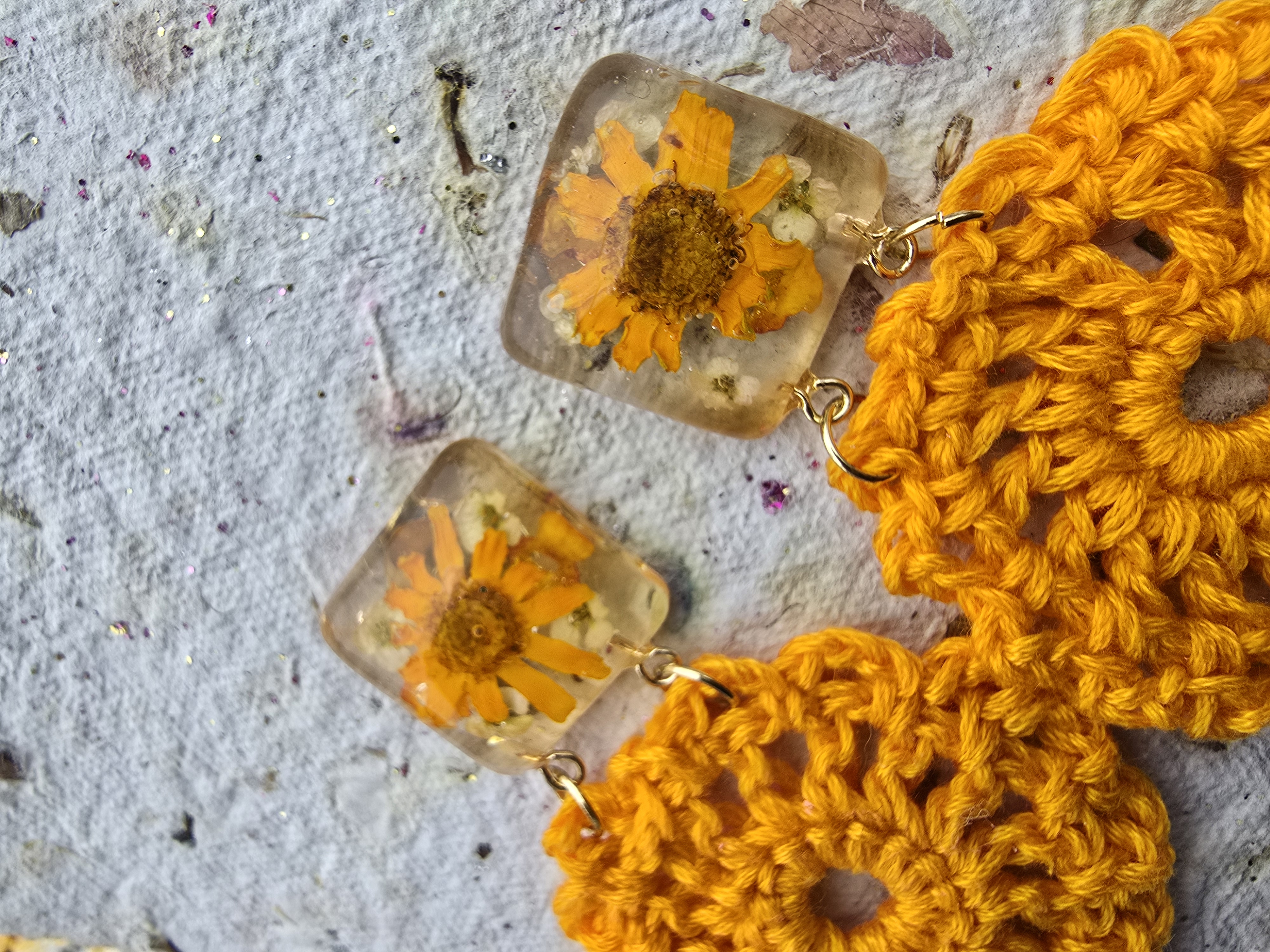 Crochet Earrings with Real Flowers Encased
