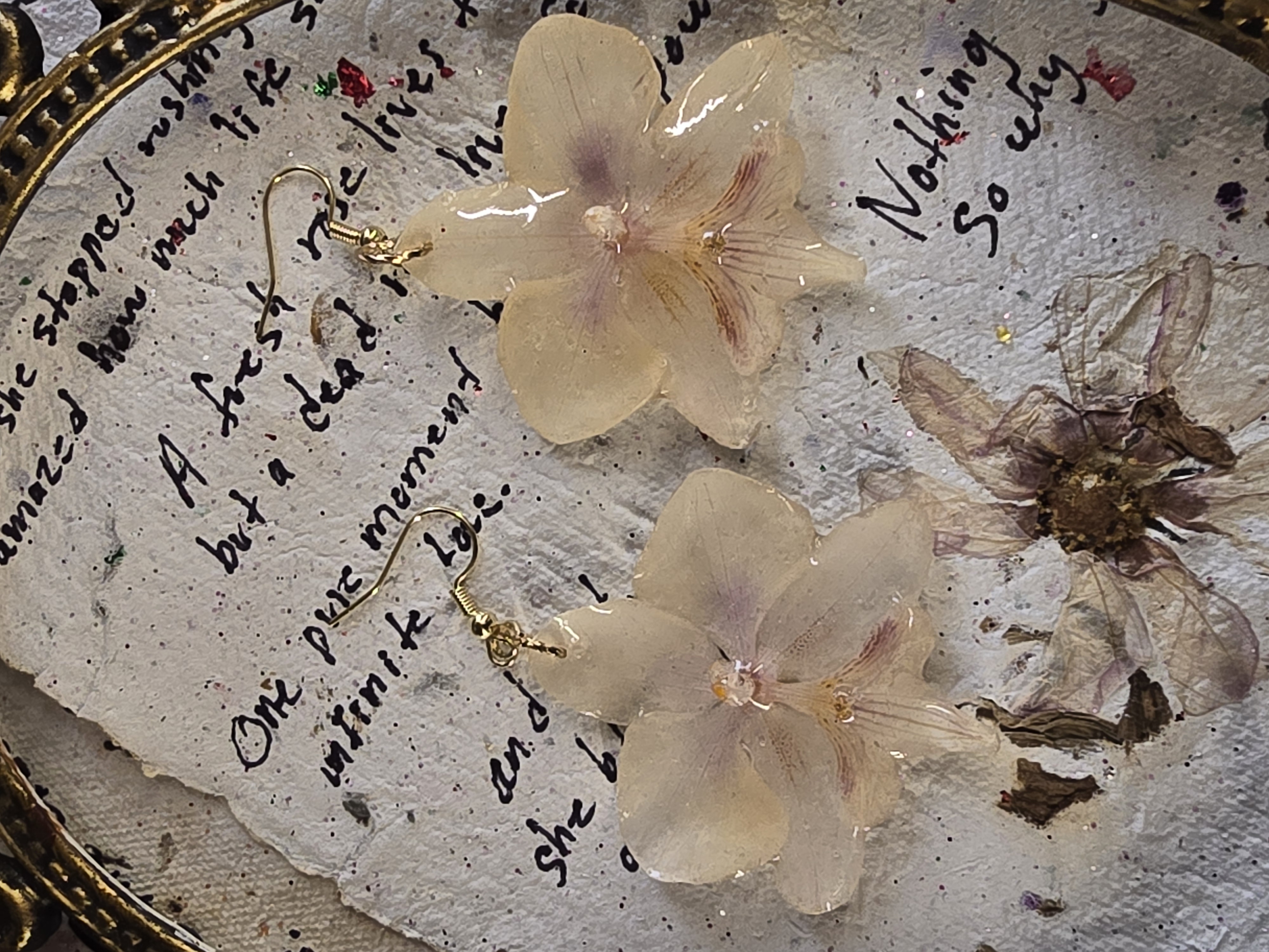 White Orchid Flowers with Yellow Tones Earrings