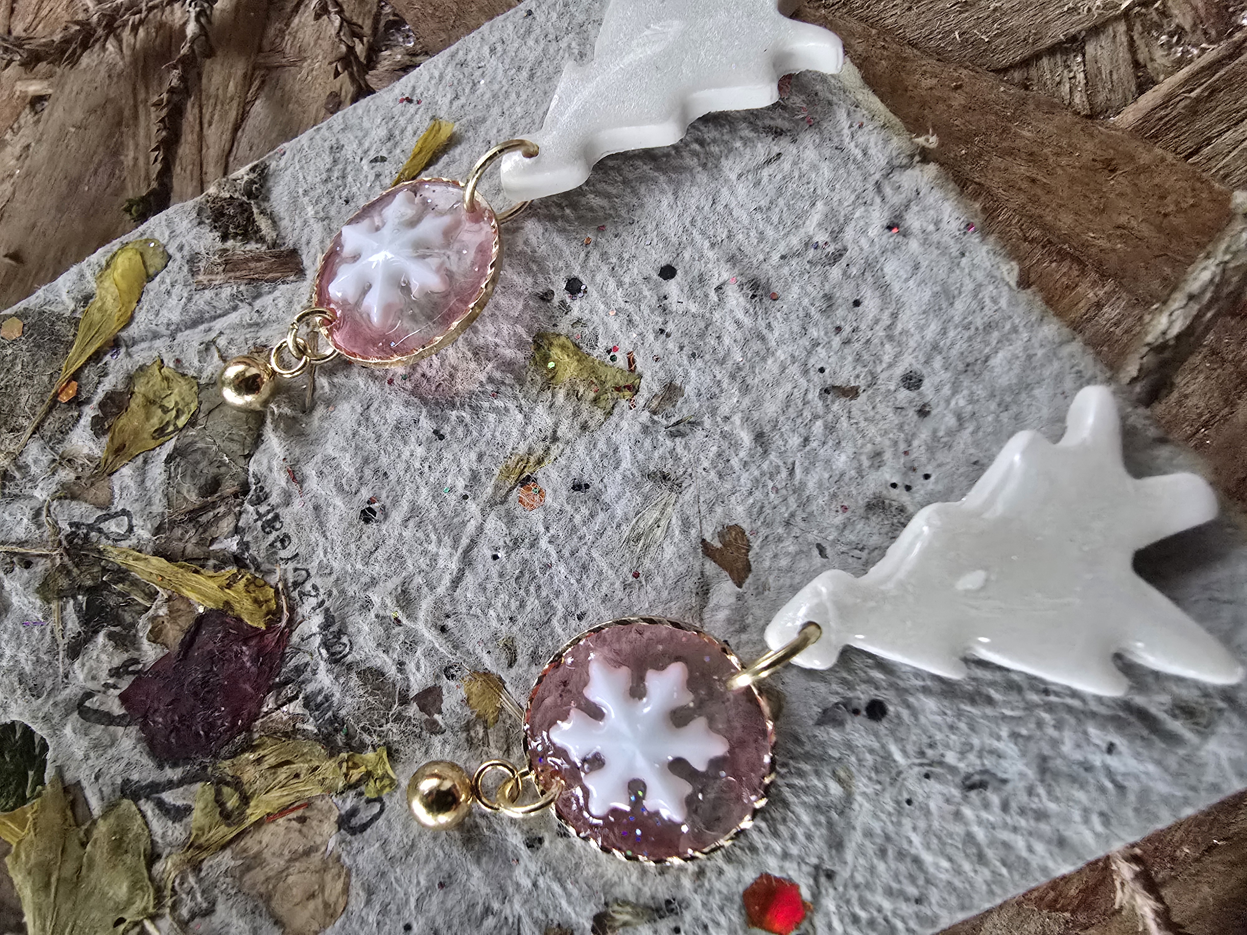 Handmade Polymer Clay Tree & Snowflake Studs 