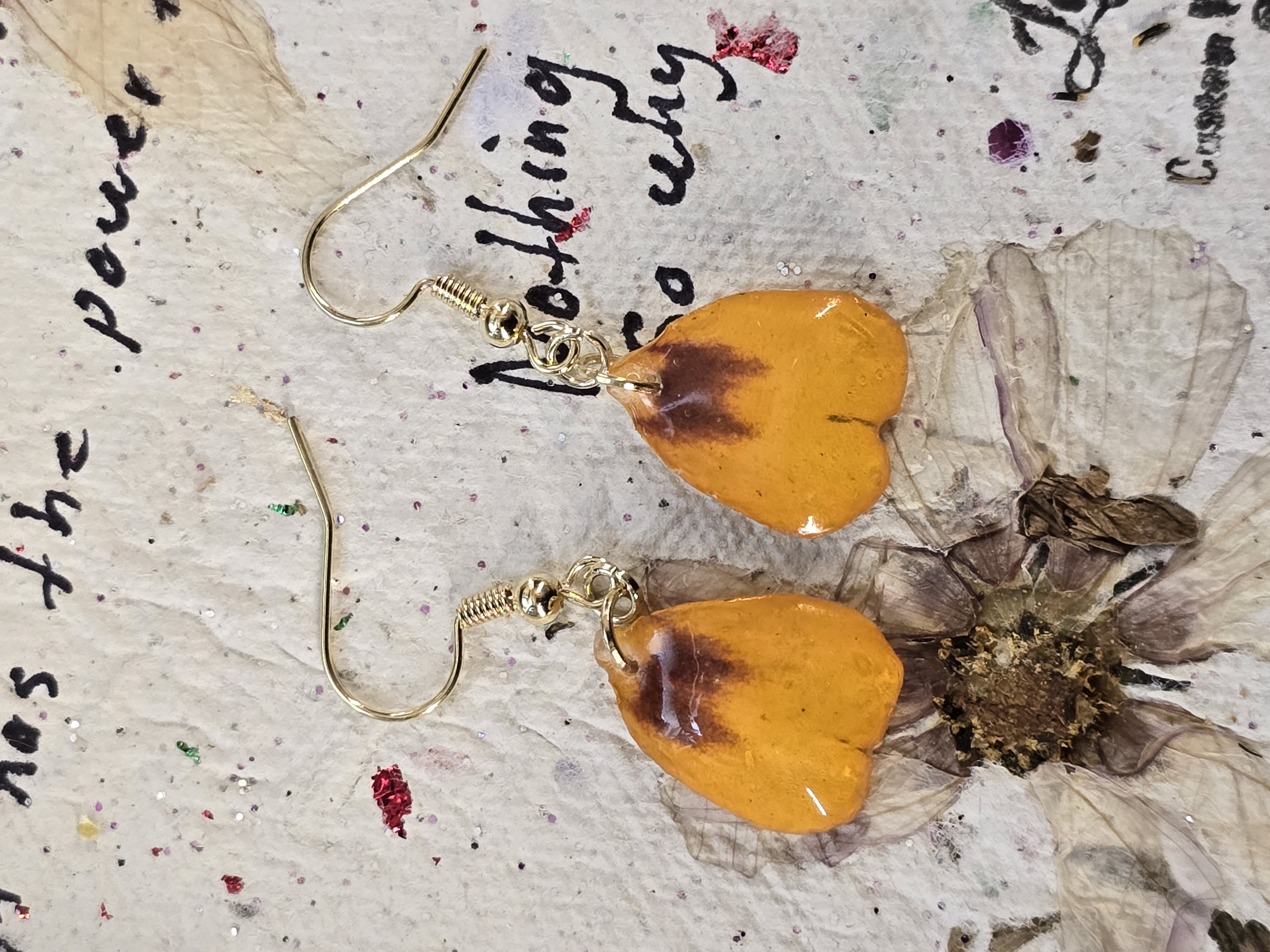 Real Marigold Petal Earrings