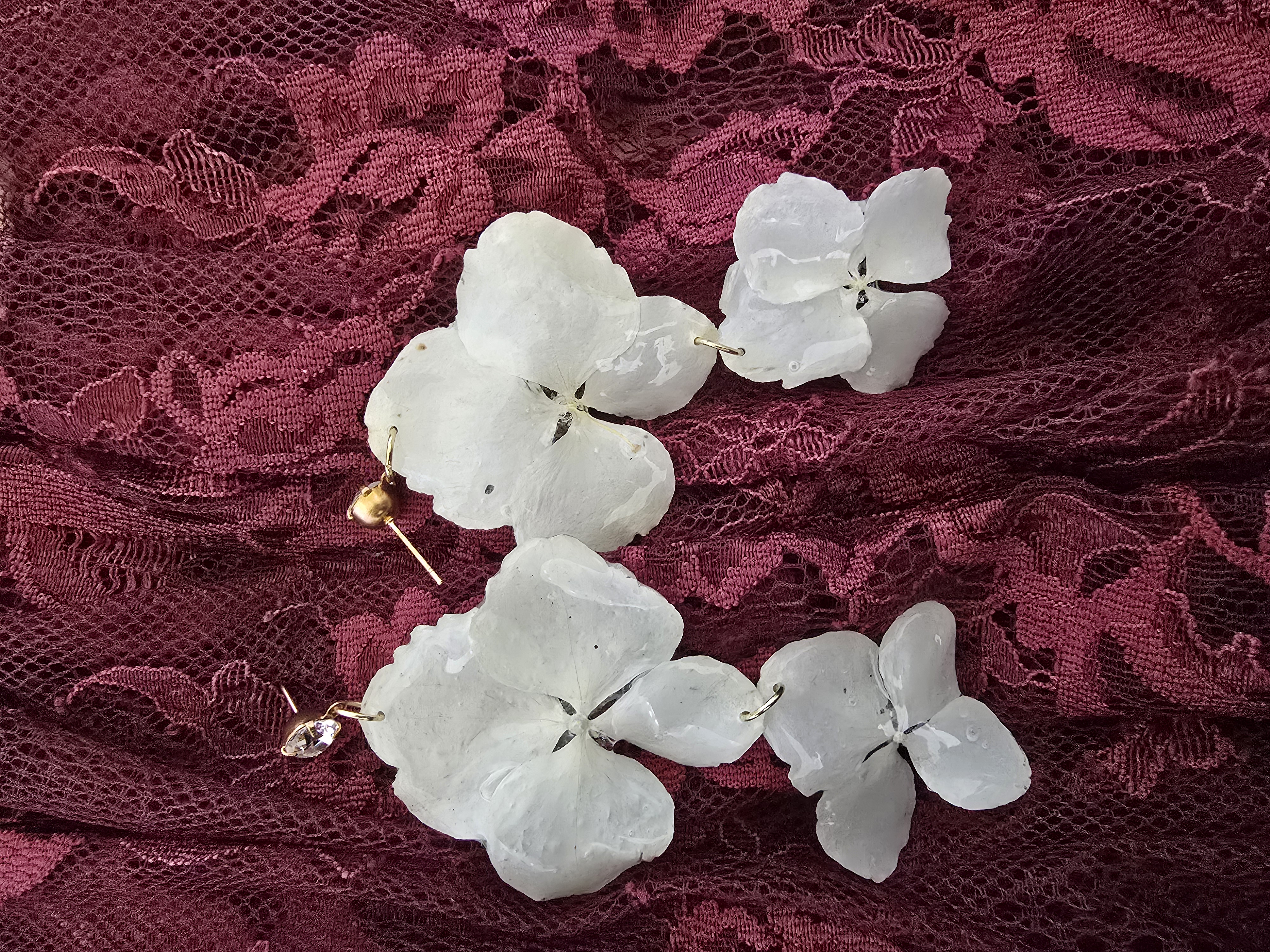 White Double Hydrangea Earrings