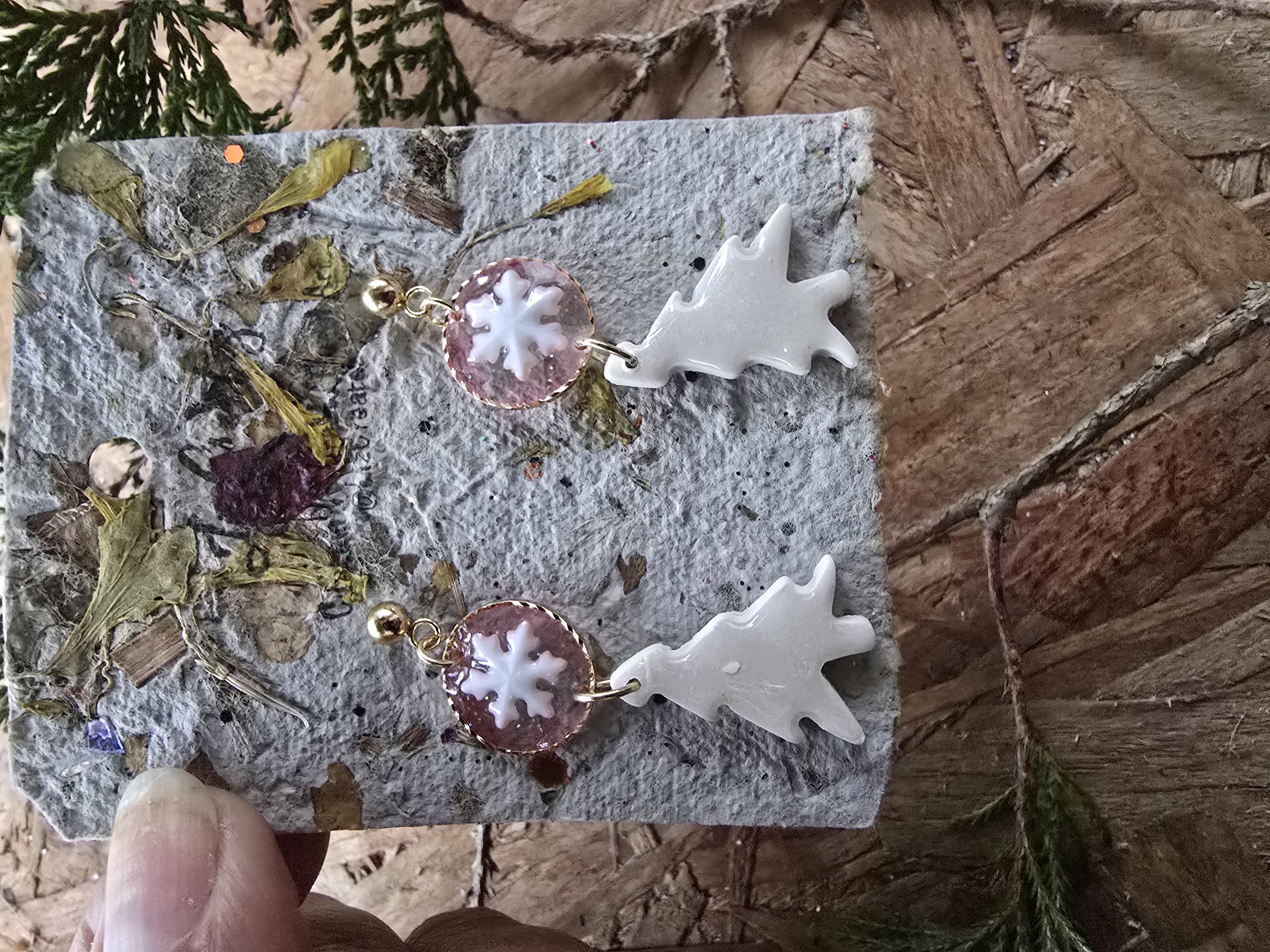 Handmade Polymer Clay Tree & Snowflake Studs 