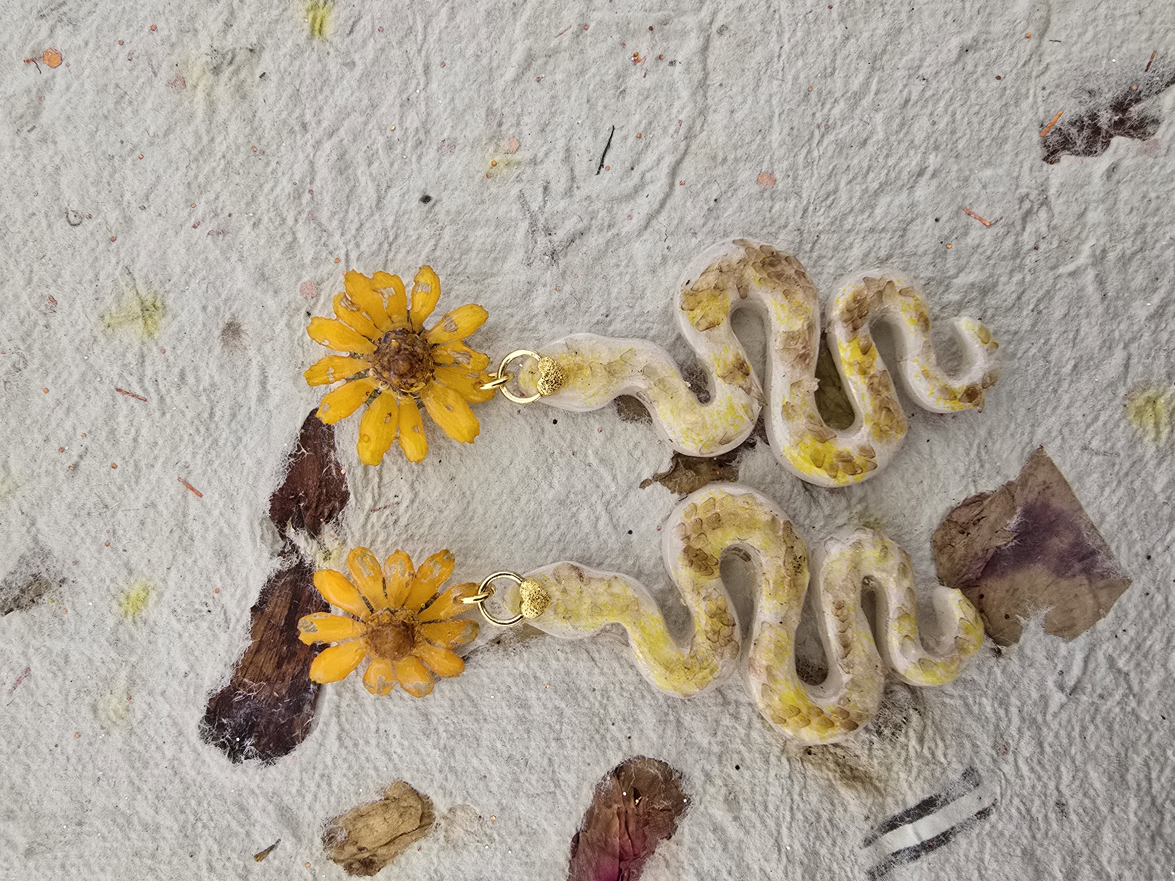 Handmade Polymer Clay Snake & Yellow Jackpot Earrings