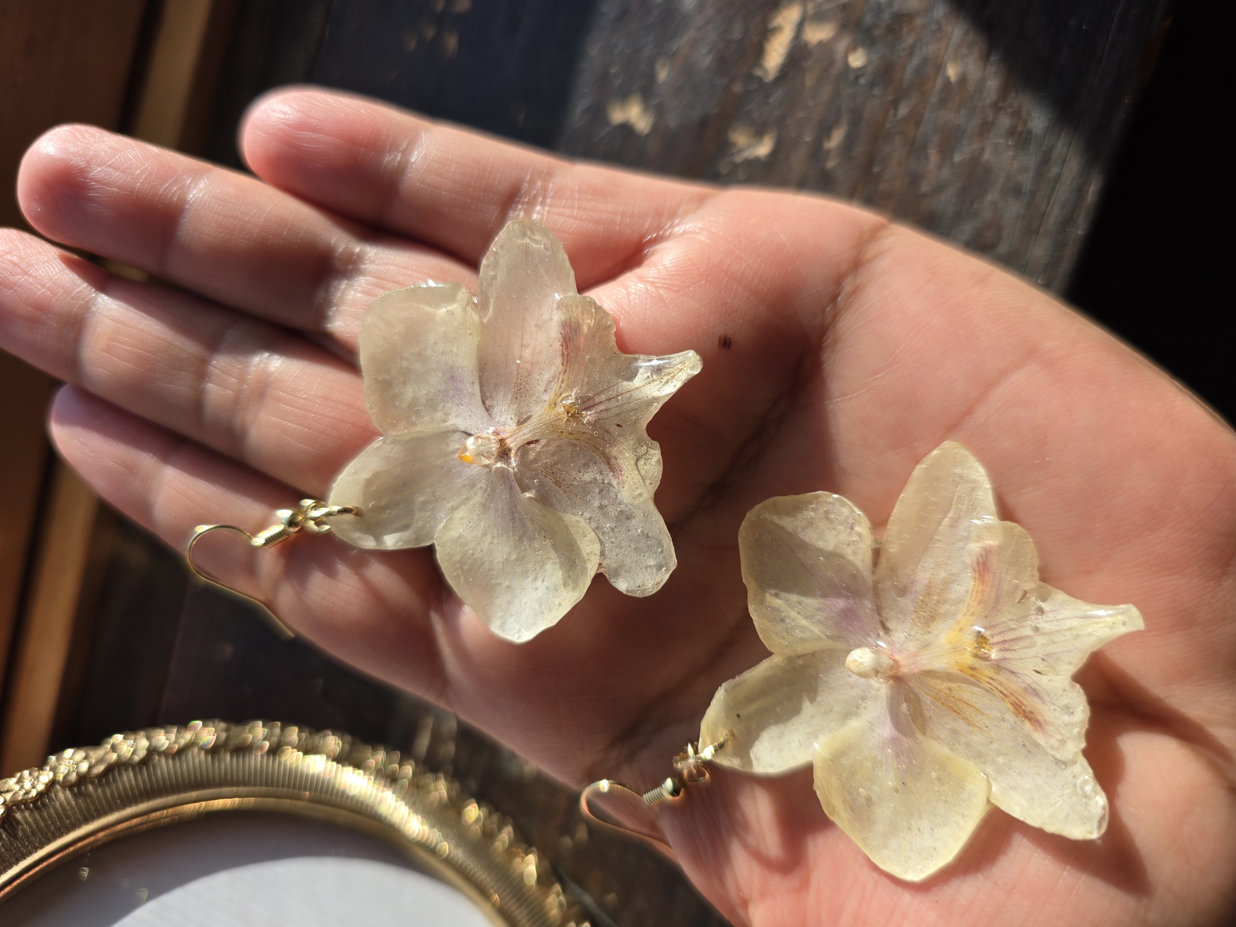 White Orchid Flowers with Yellow Tones Earrings