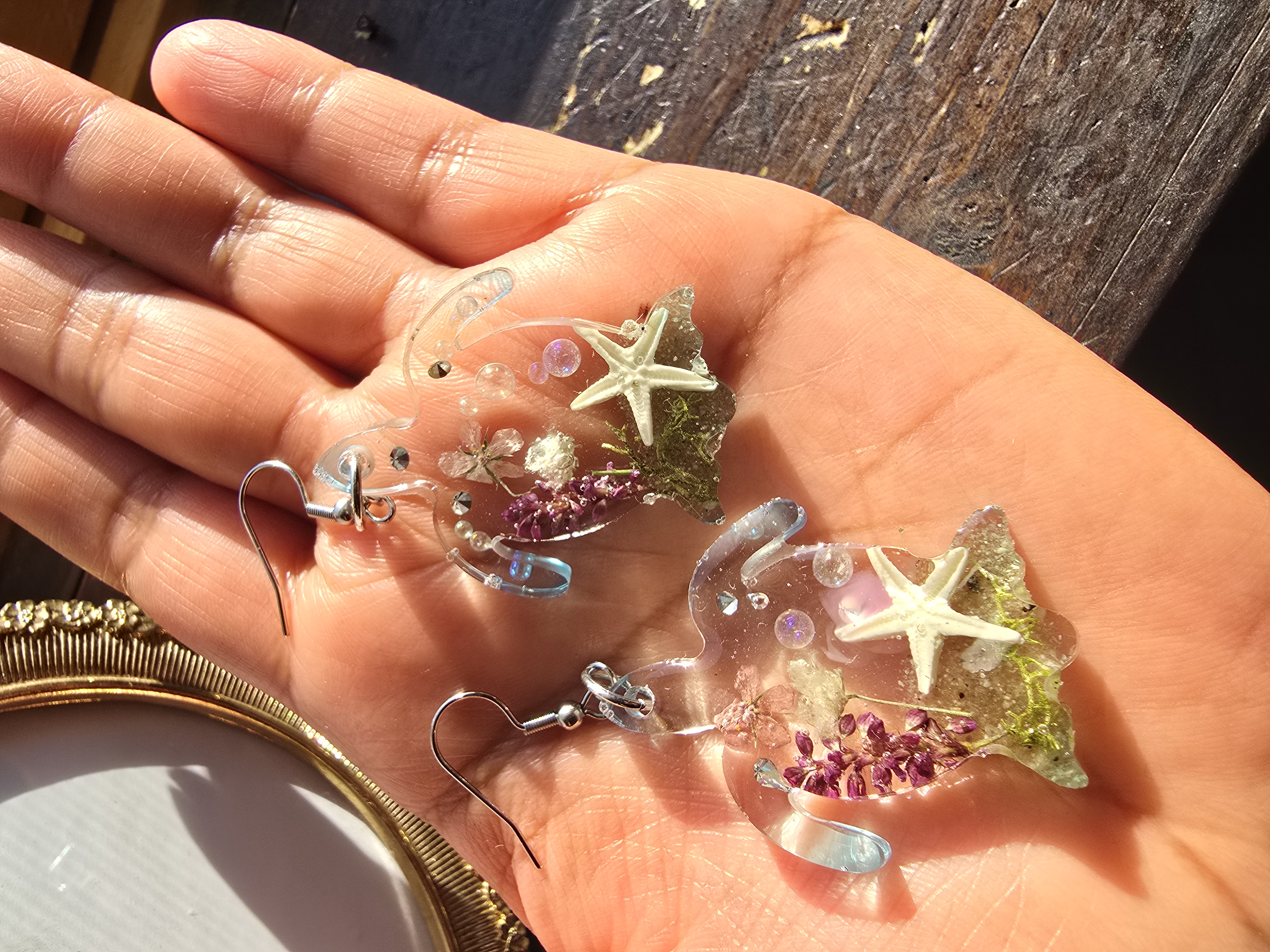 Turtle Earrings with Lady’s Thumb Flowers