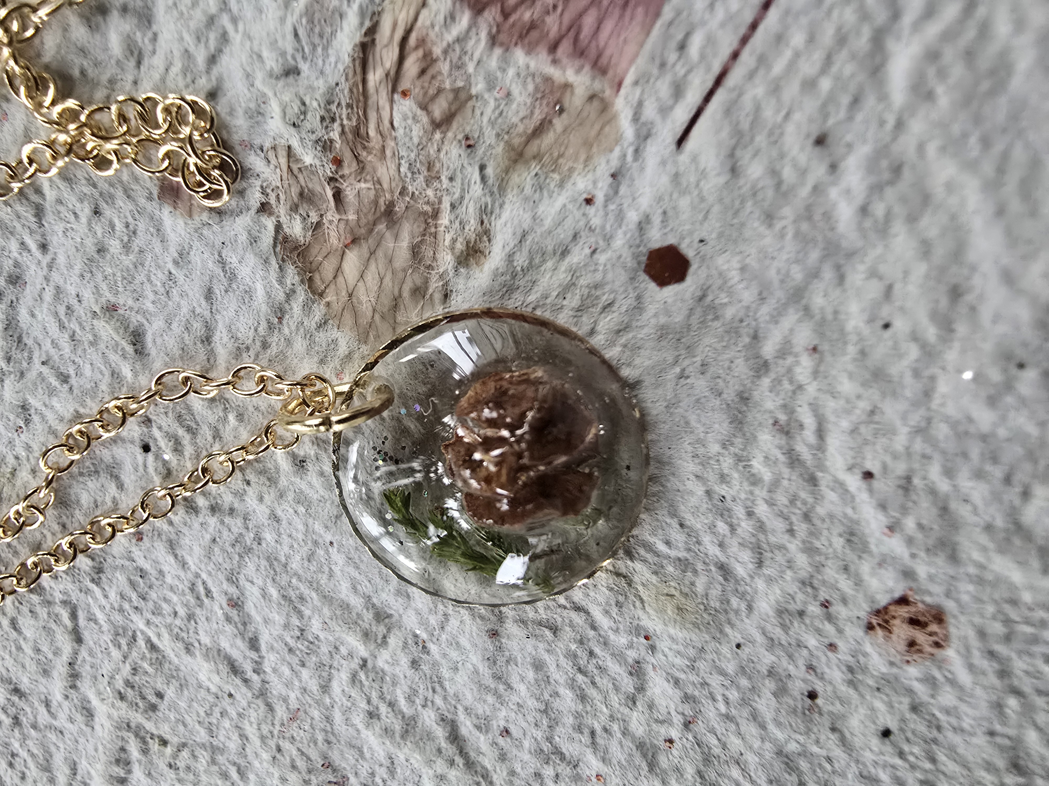 Real Mini Pinecone Necklace – Round Gold Pendant