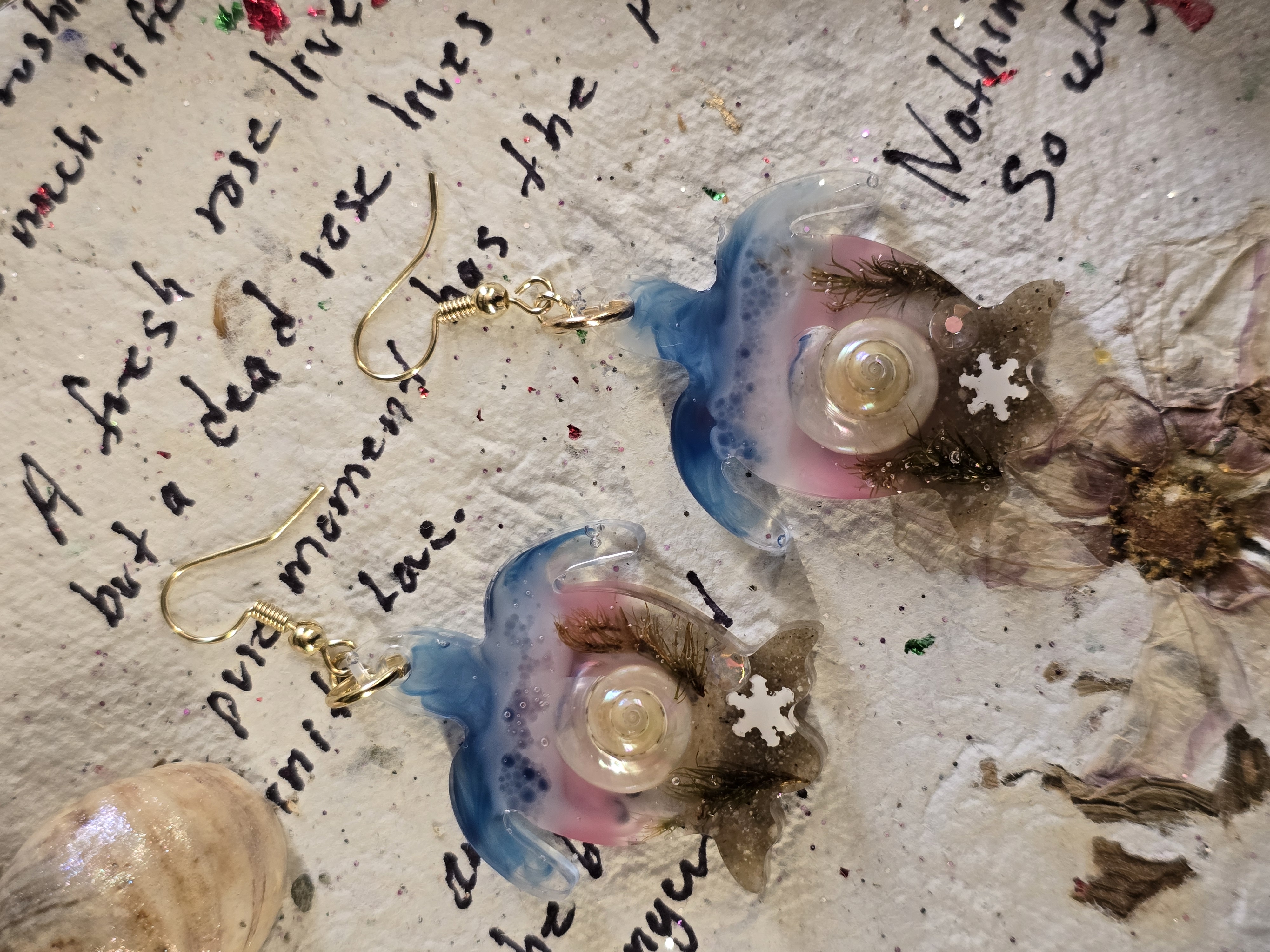 Turtle Earrings with Real Seashells and Sand