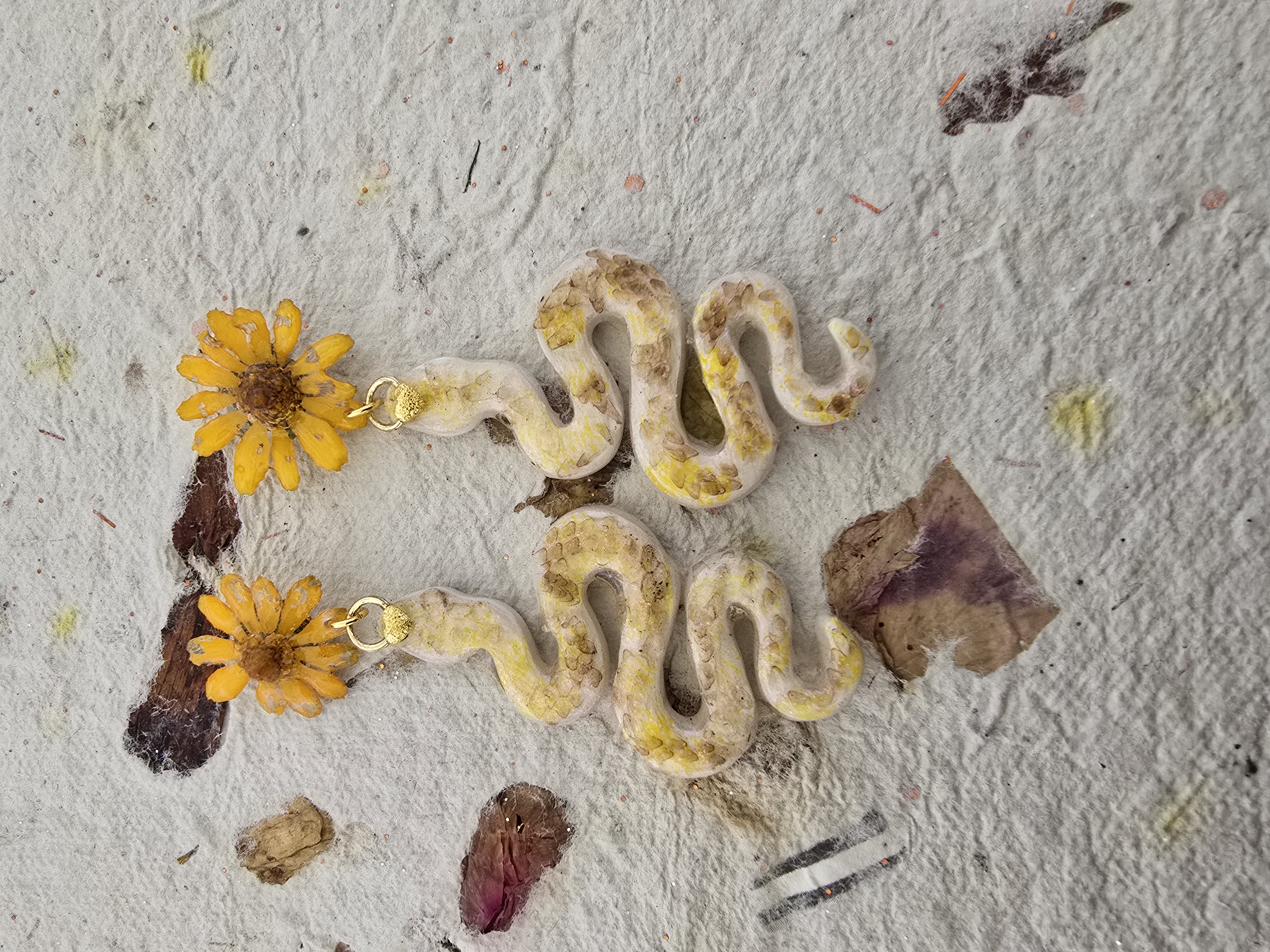  Handmade Polymer Clay Snake & Yellow Jackpot Earrings