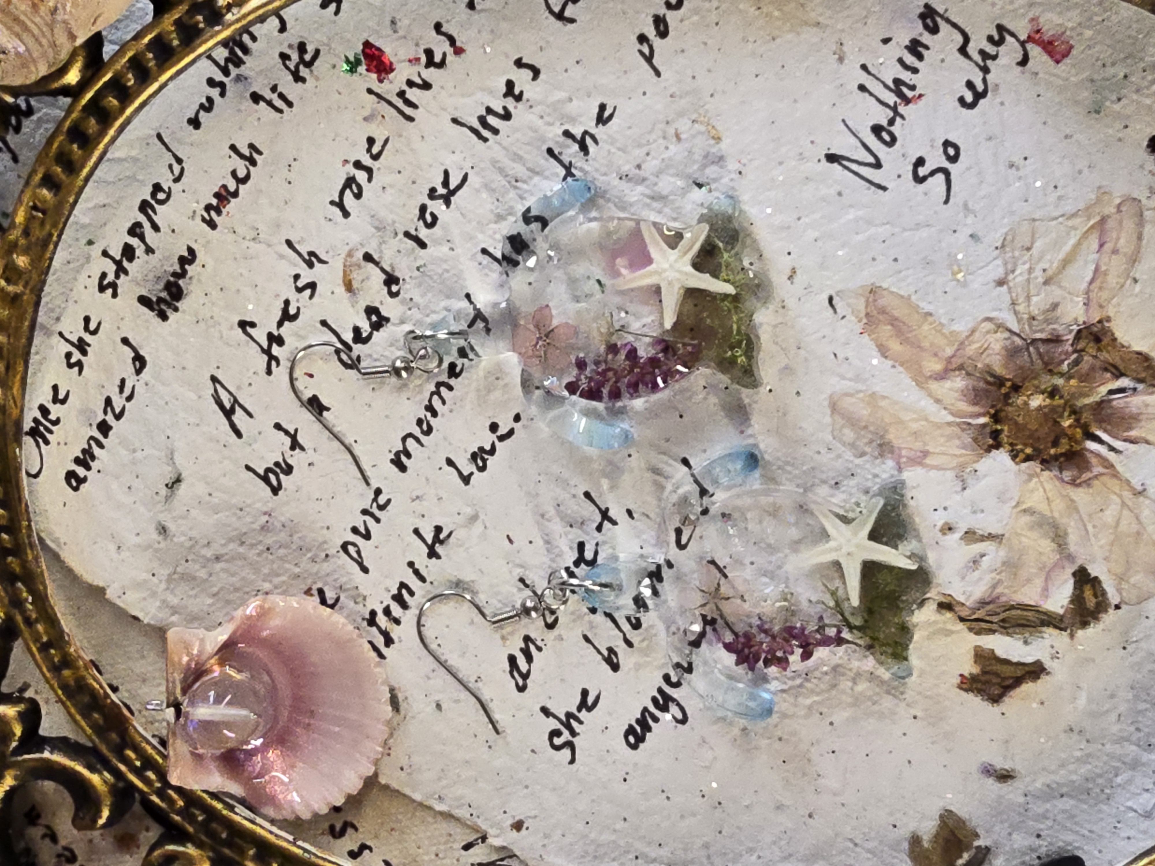 Turtle Earrings with Lady’s Thumb Flowers