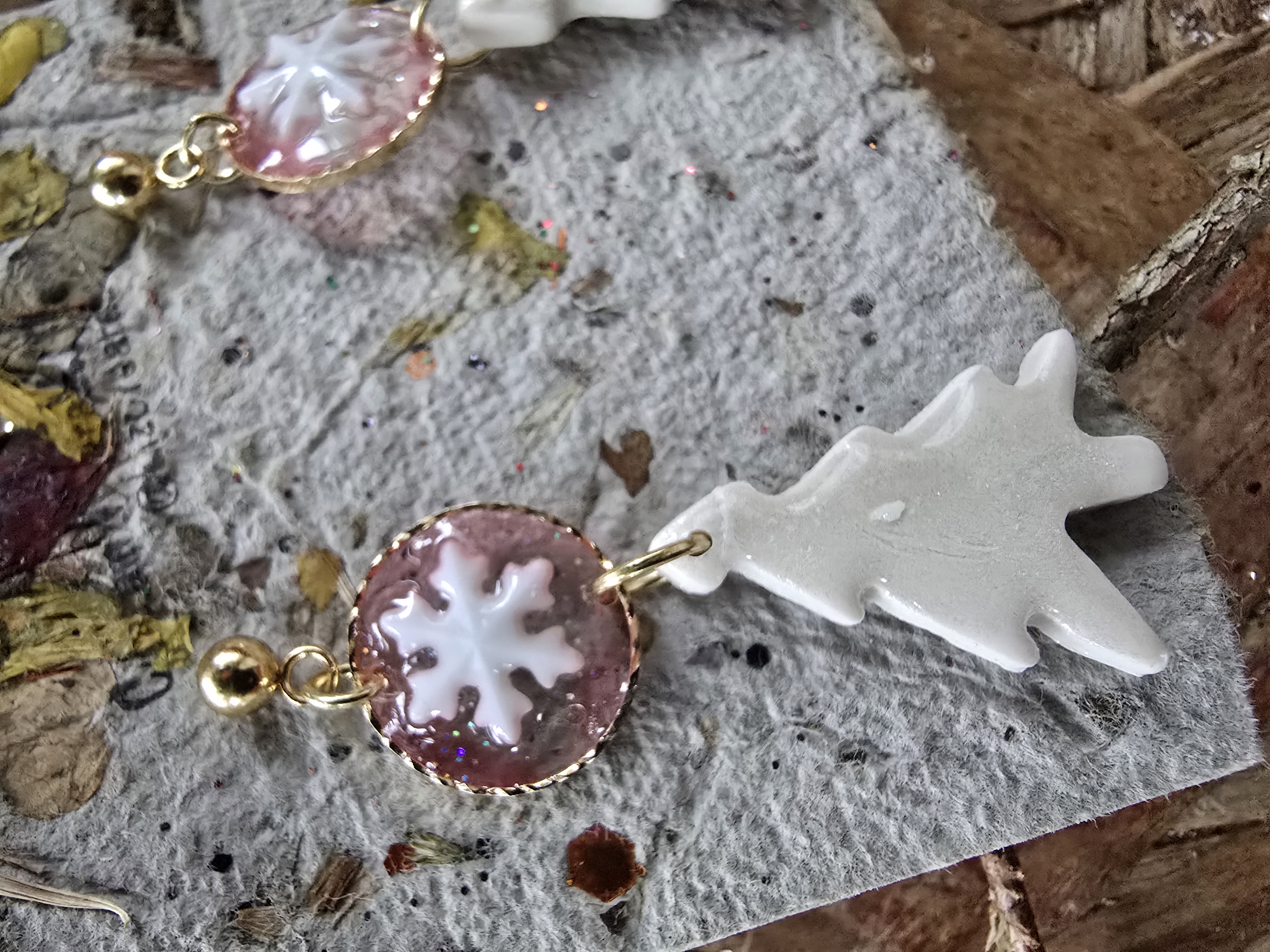 Handmade Polymer Clay Tree & Snowflake Studs 