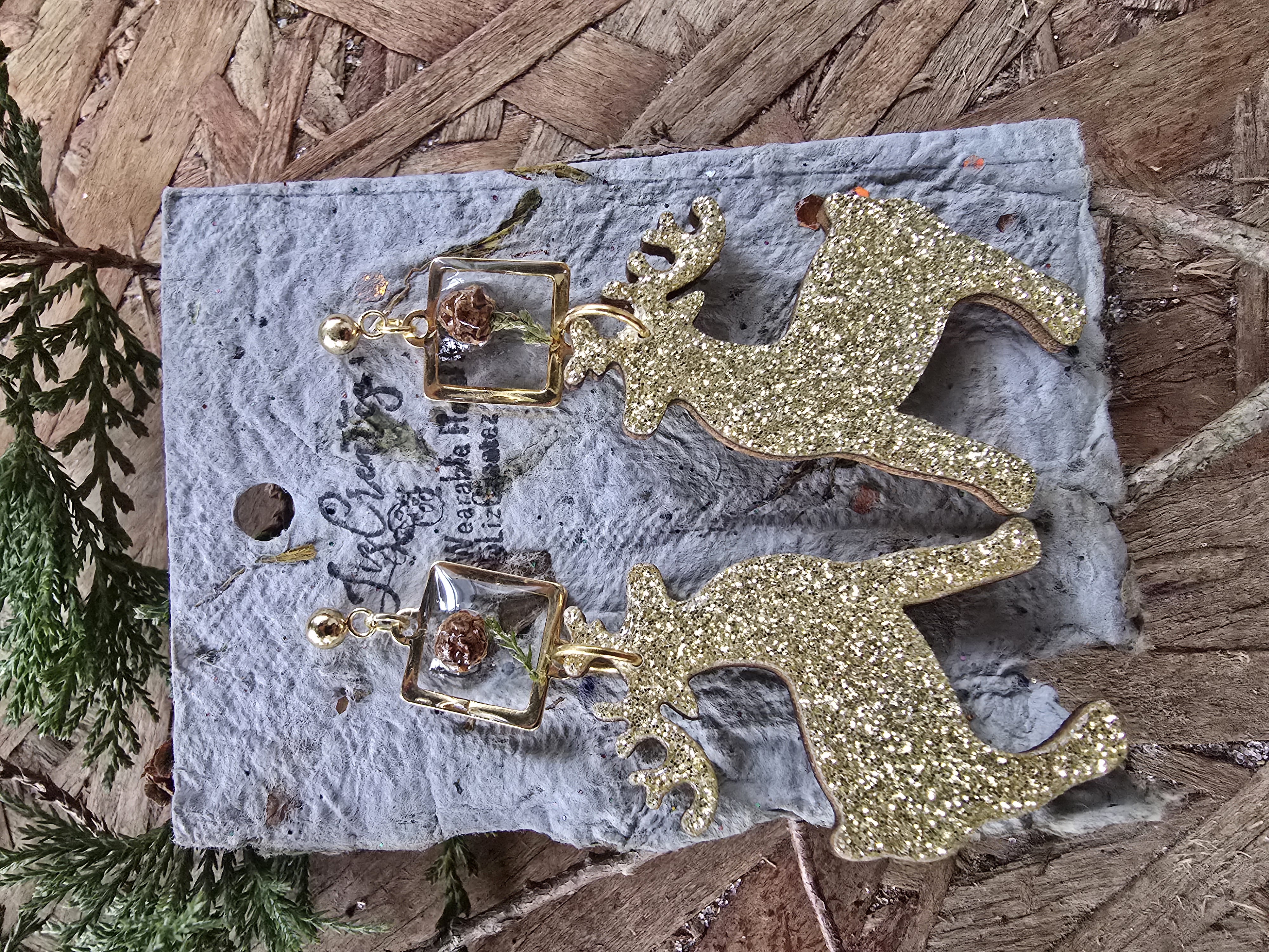 Mini Pinecone & Golden Reindeer Stud Earrings