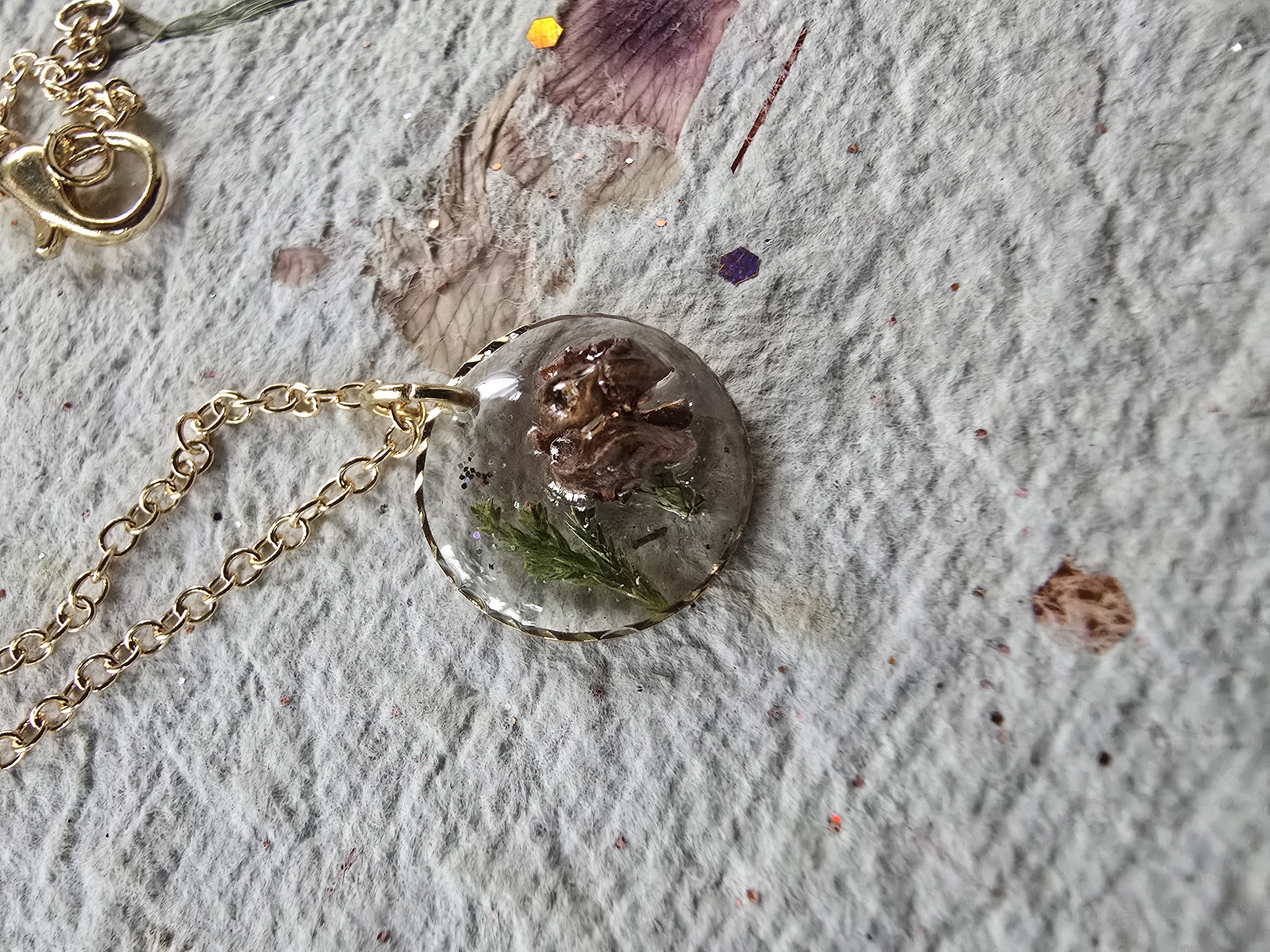 Real Mini Pinecone Necklace – Round Gold Pendant