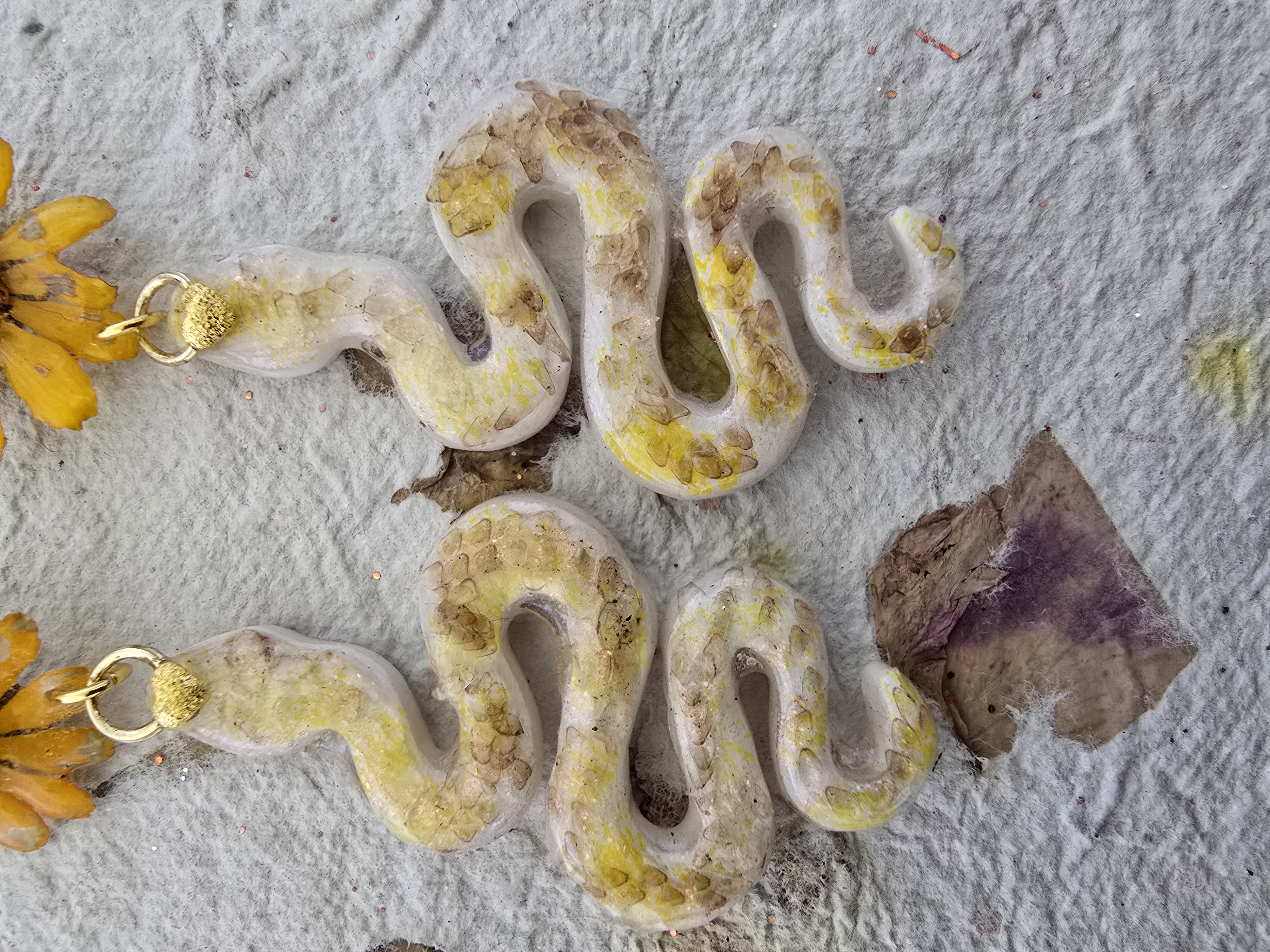  Handmade Polymer Clay Snake & Yellow Jackpot Earrings