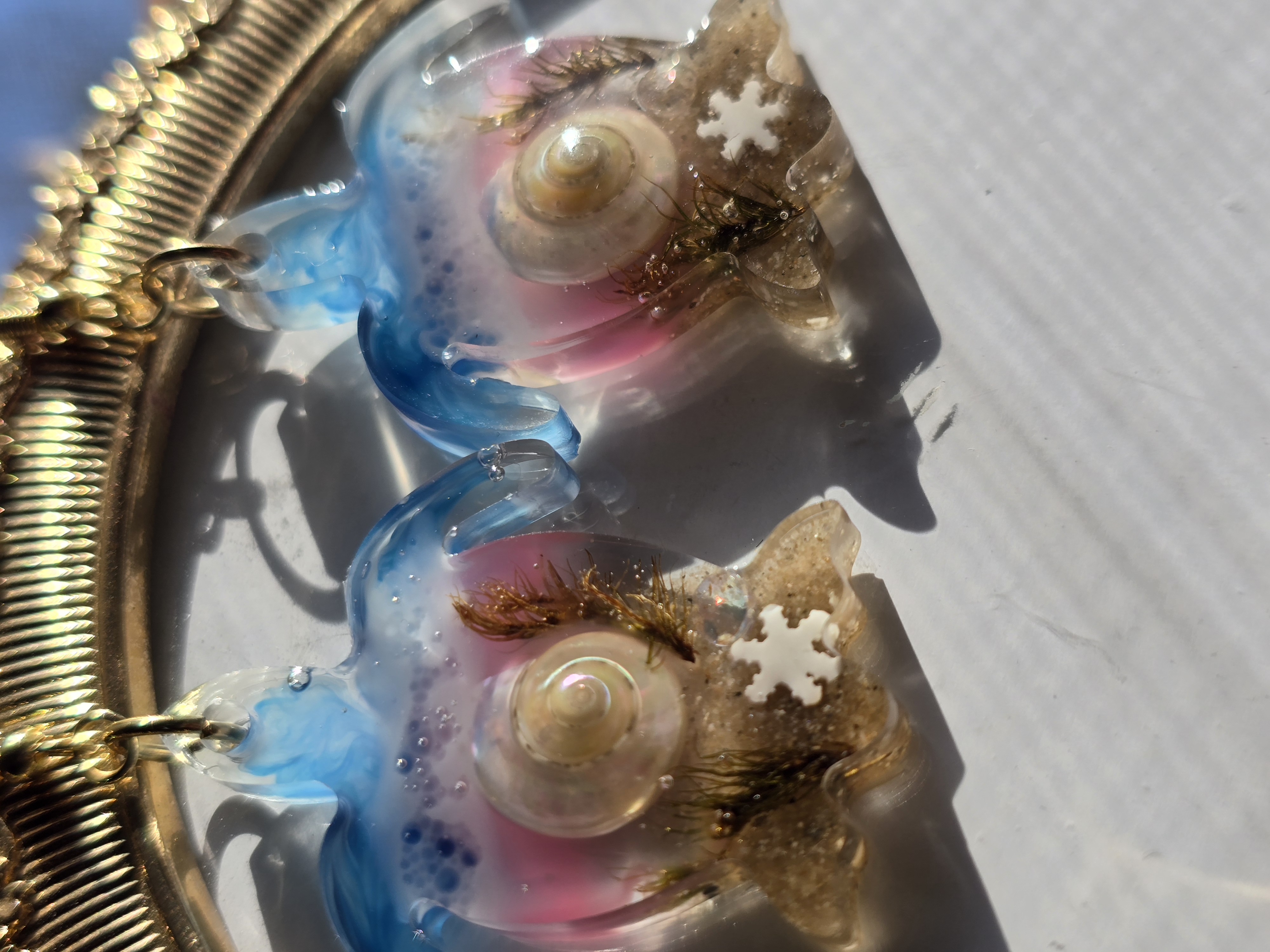 Turtle Earrings with Real Seashells and Sand