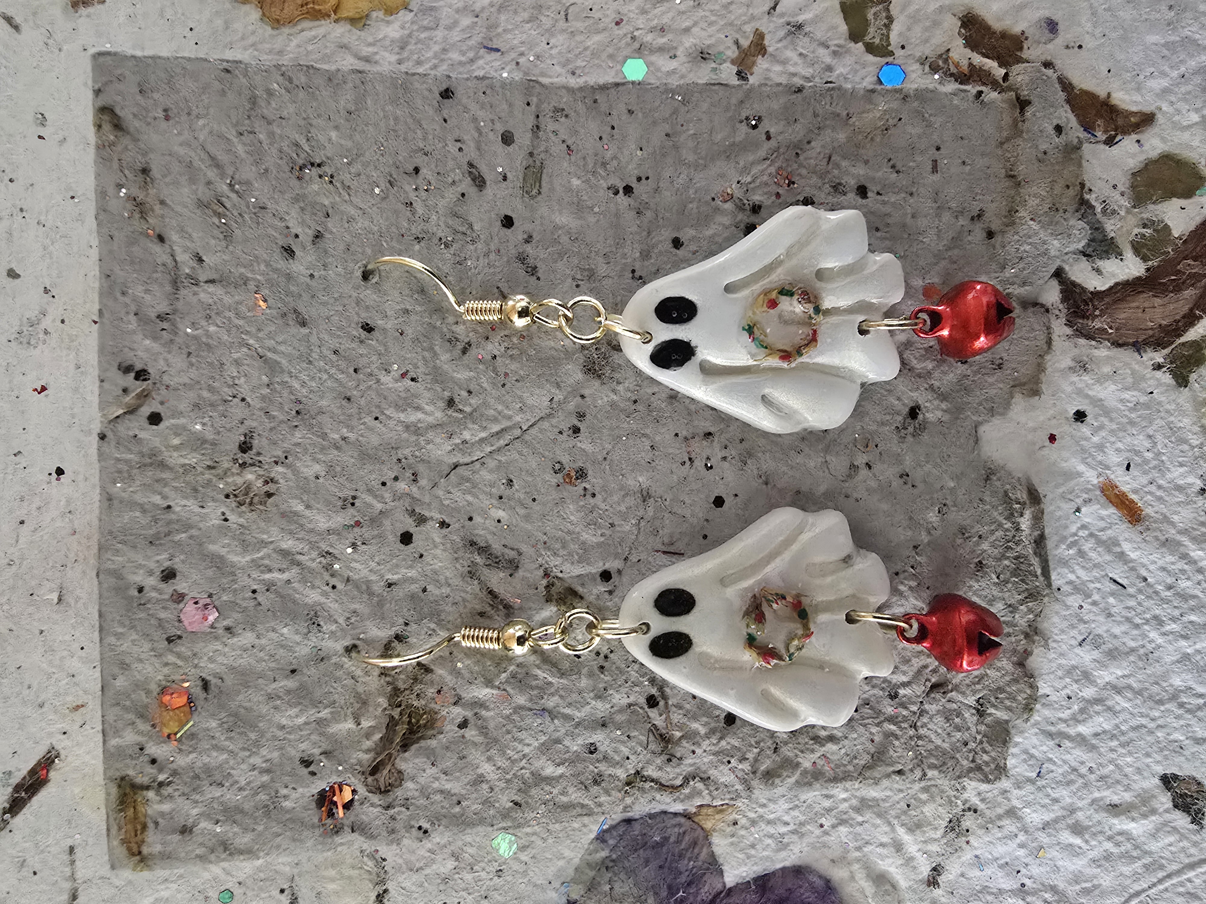 Handmade Polymer Clay Ghosties Holding Wreath