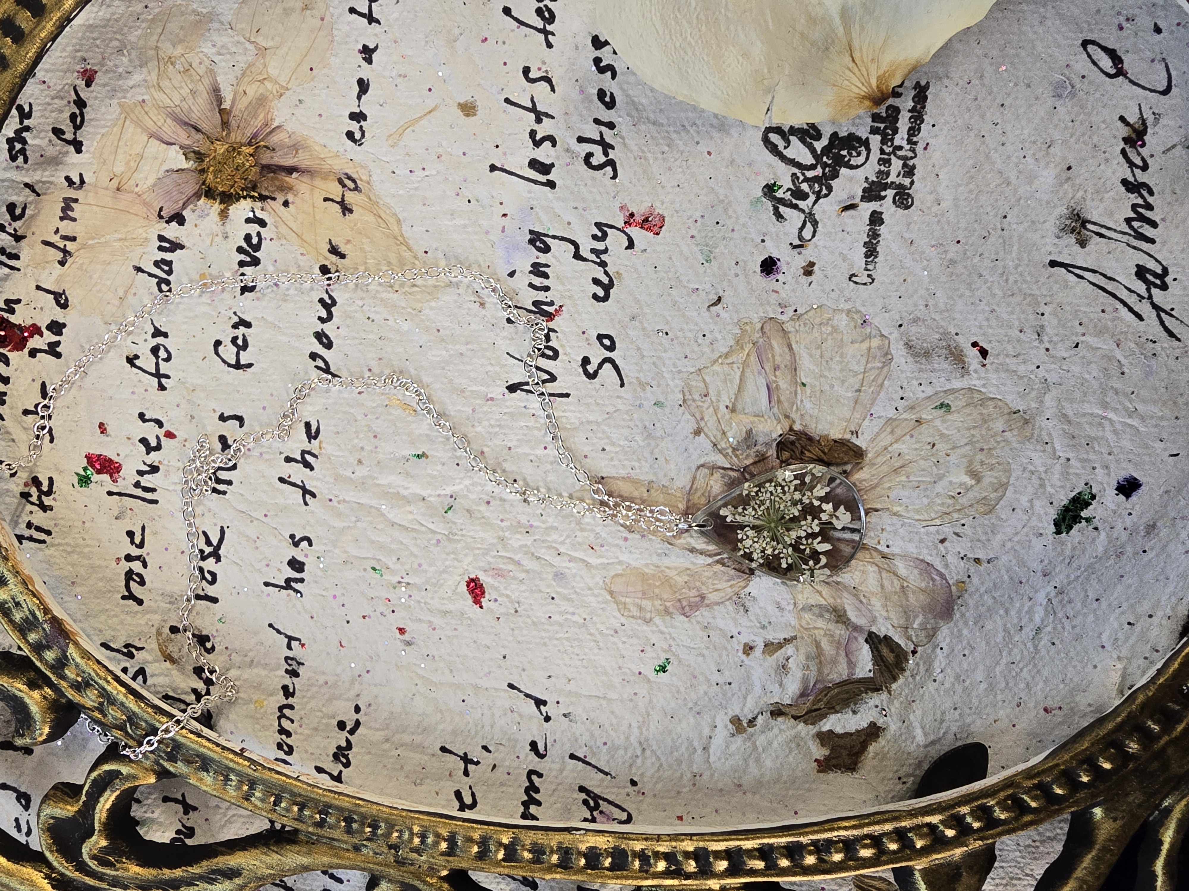 Queen Anne’s Lace Necklace (Tear drop bezel)