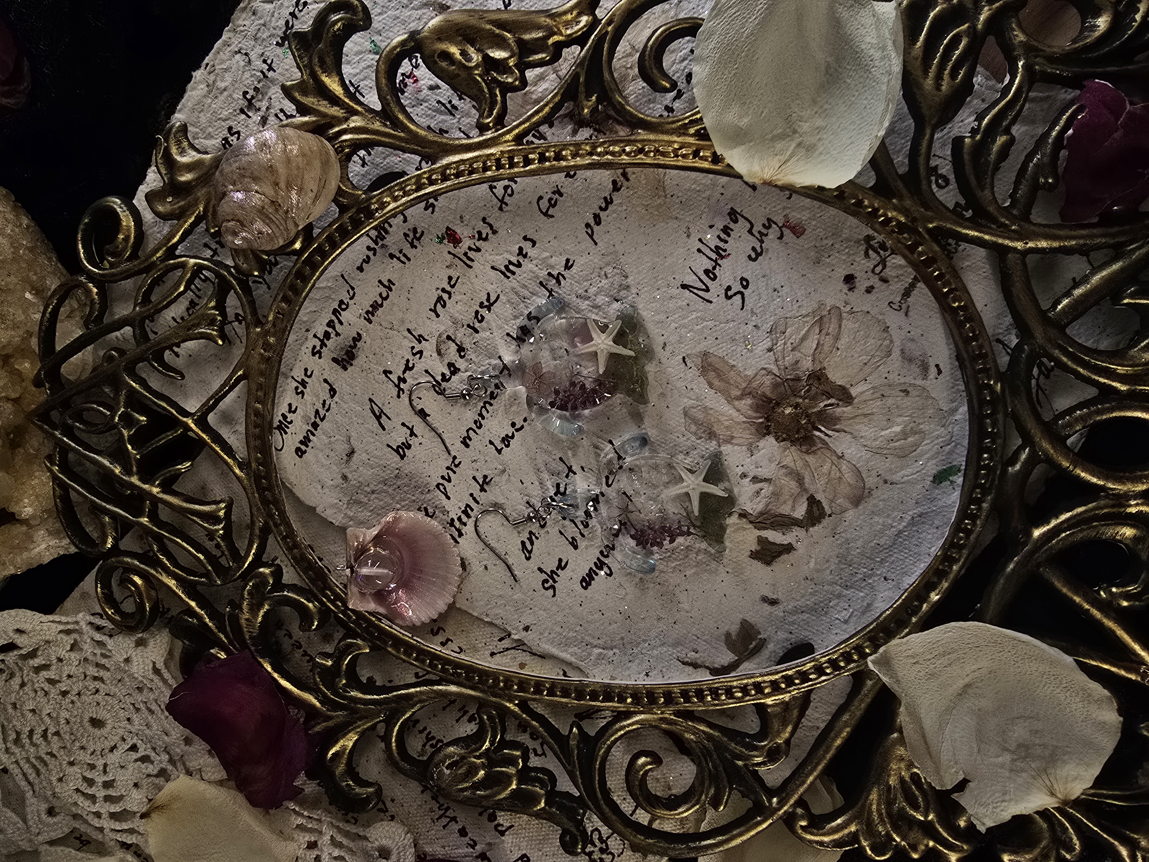 Turtle Earrings with Lady’s Thumb Flowers