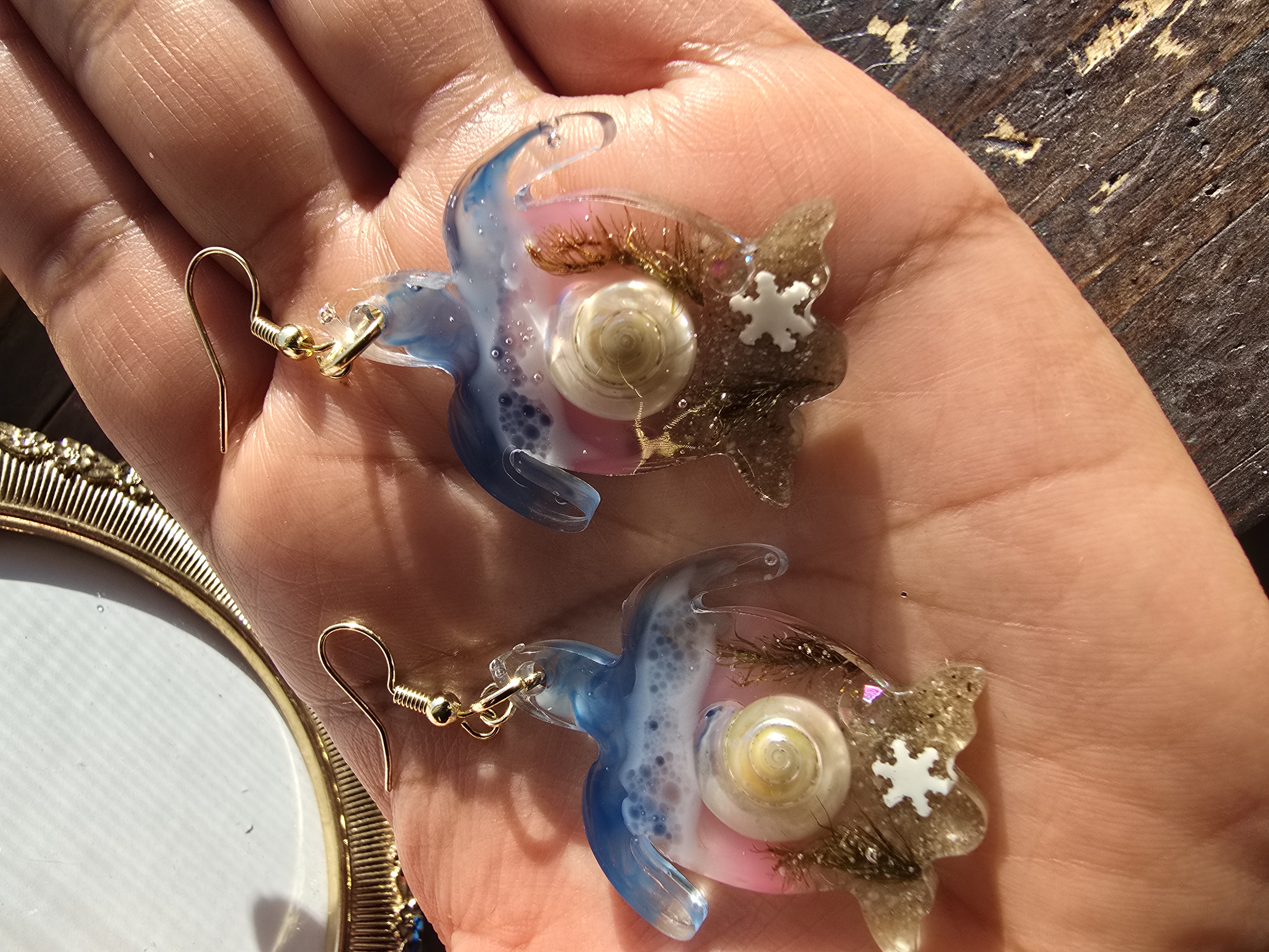 Turtle Earrings with Real Seashells and Sand