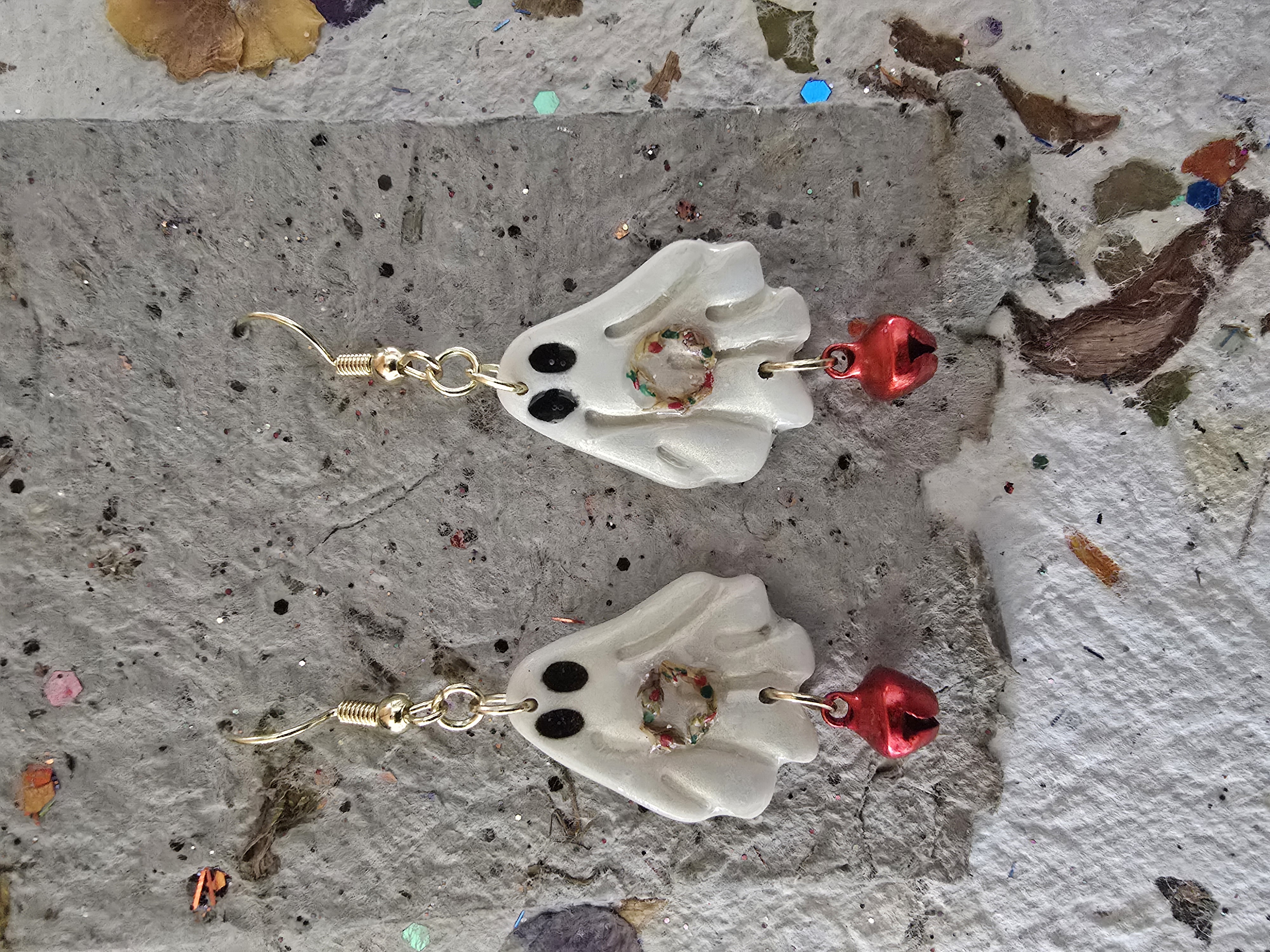 Handmade Polymer Clay Ghosties Holding Wreath