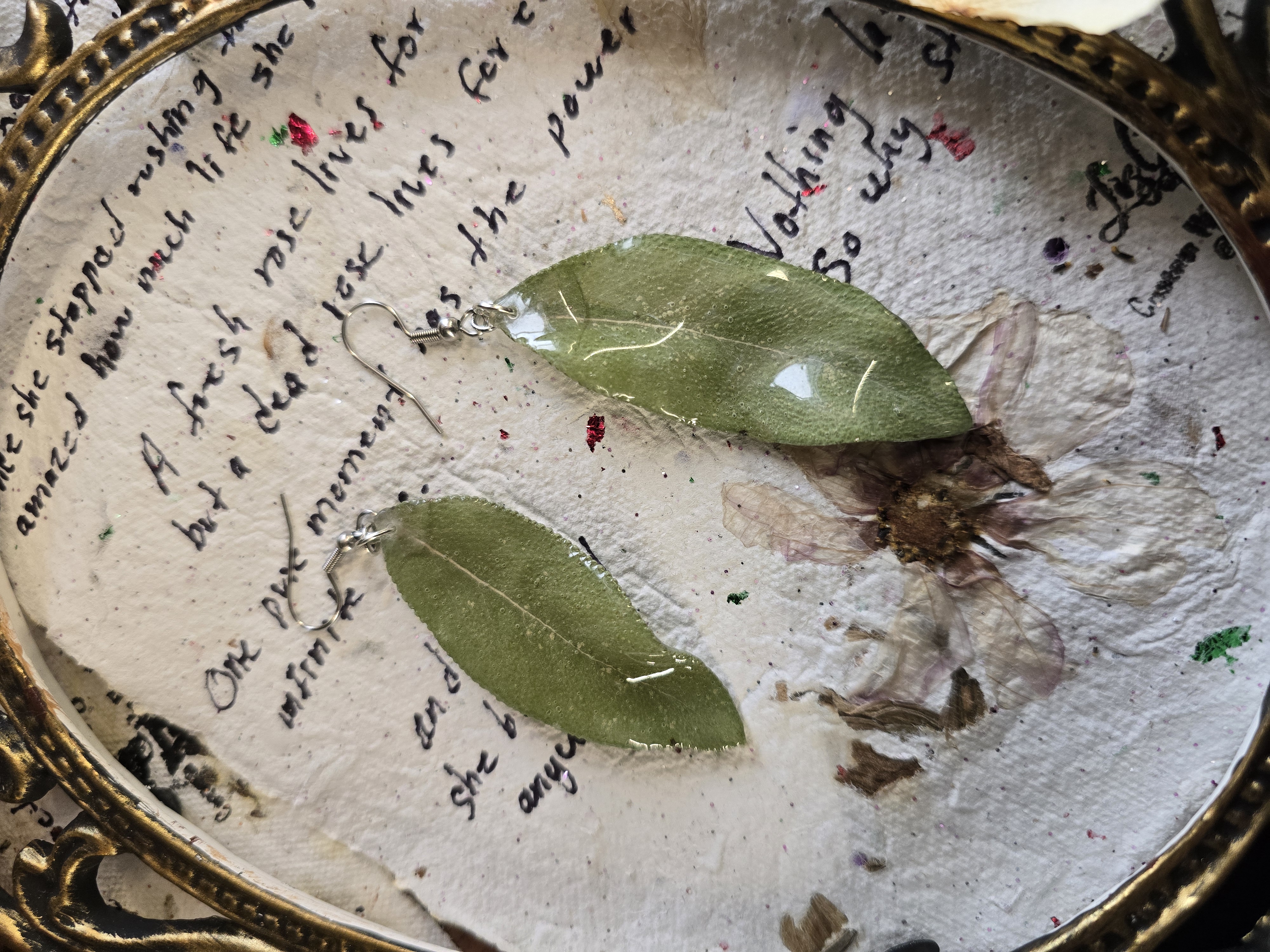 Real Sage Leaf Earrings