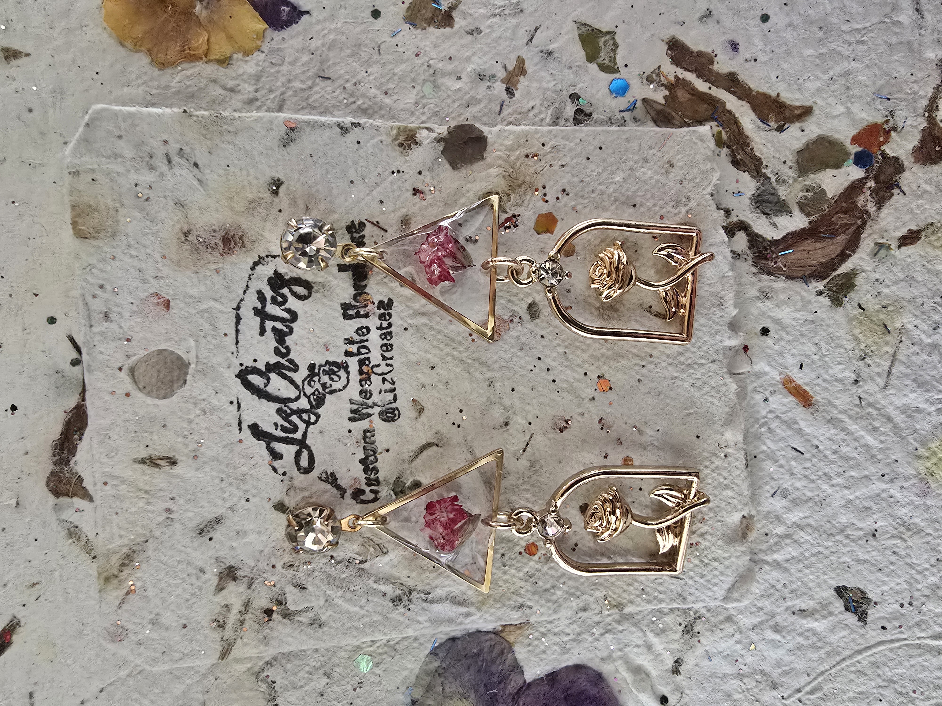 Pink Lantana Flower Encased Stud Earrings