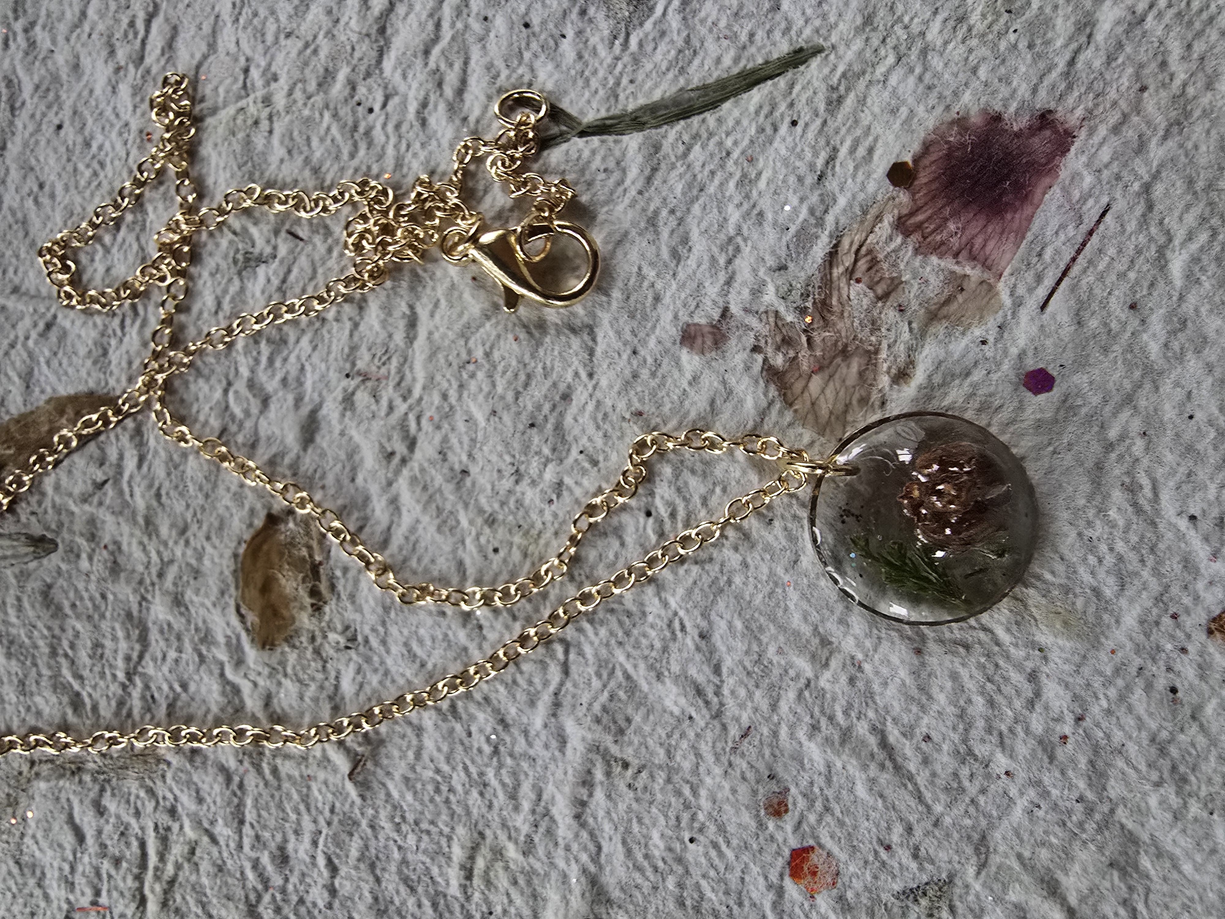 Real Mini Pinecone Necklace – Round Gold Pendant